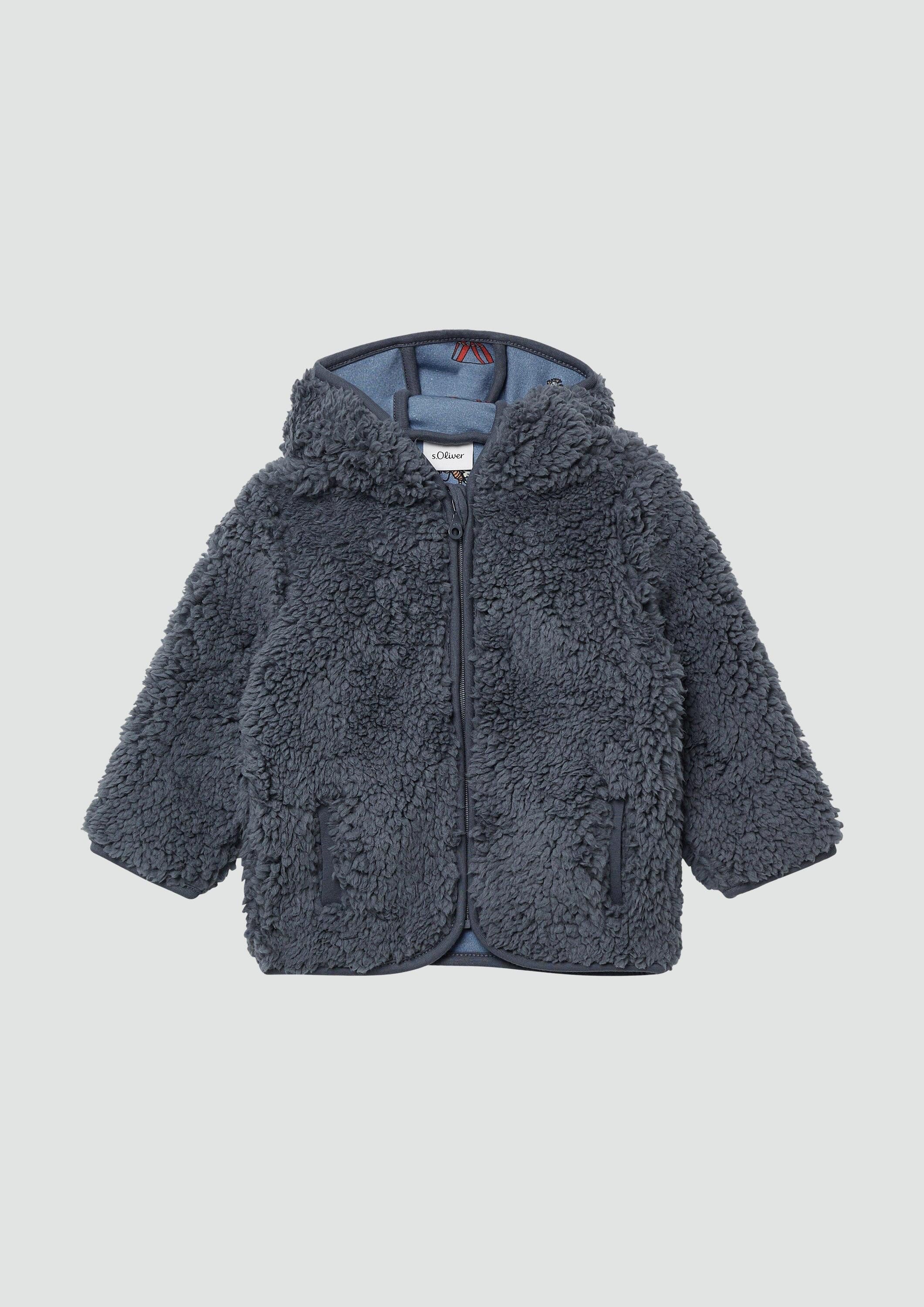 s.Oliver Funktionsjacke Outdoor-Jacke Unisex Jacke aus Teddyplüsch mit gemustertem Jersey-Futter