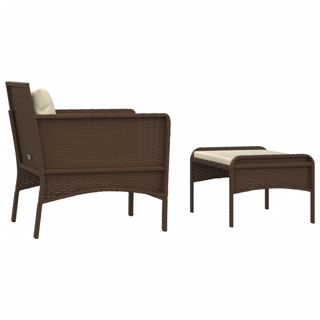 mit Garten-Lounge-Set Poly Braun Gartenlounge-Set vidaXL (1-tlg) Rattan, Kissen 2-tlg.