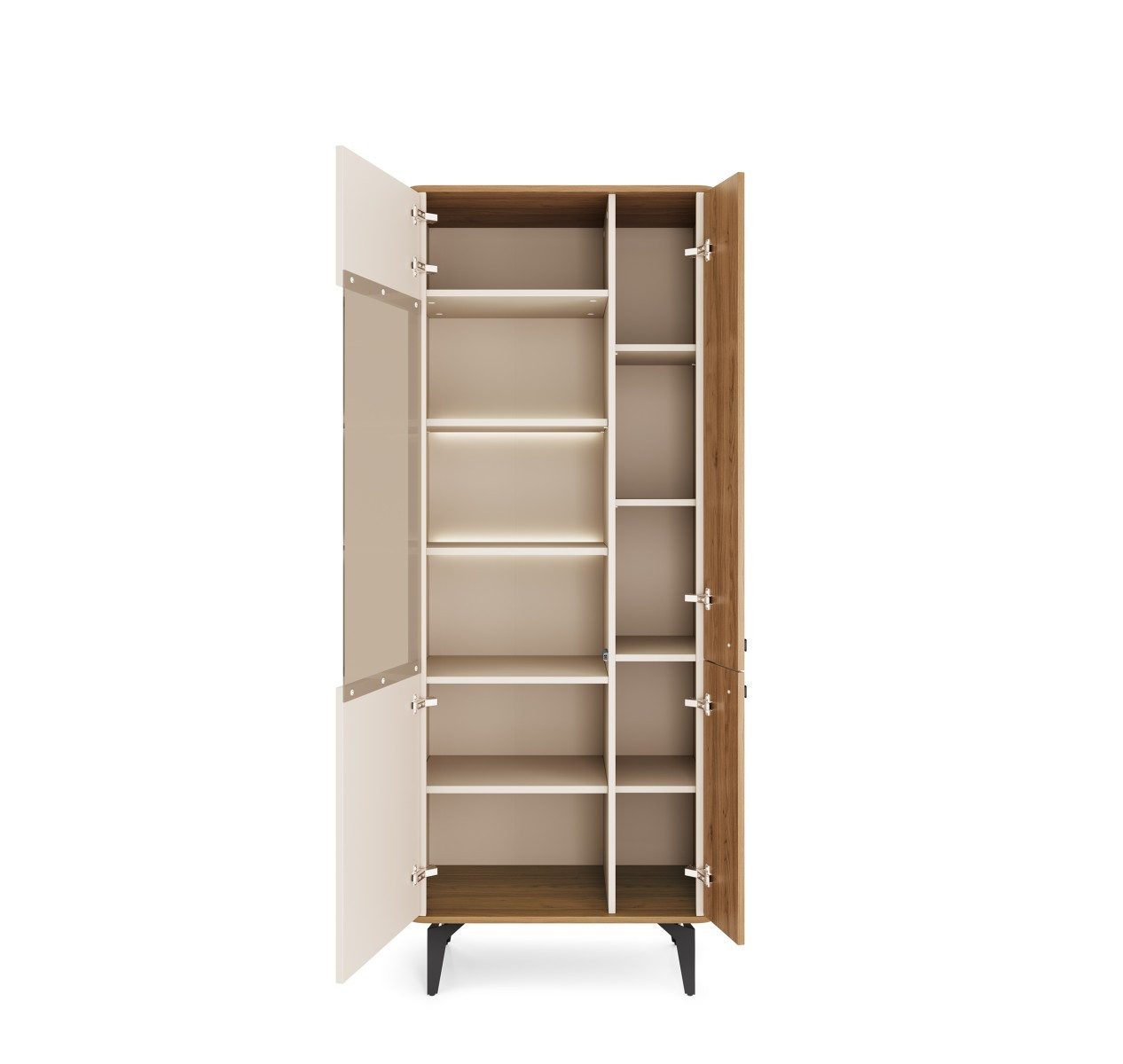 yourhouse24 Vitrine ELENA 73 cm Eiche 2-türig mit Glas Japandi Wohnzimmerschrank Highboard