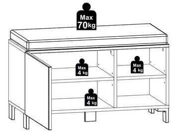 möbelando Sitzbank Redditch, Moderne Garderobenbank in Rot, Korpus aus Spanplatte, Front aus MDF mit 1 Holztür, 1 Einlegeboden und 2 offene Fächer inkl. Sitzkissen. Breite 80 cm, Höhe 48 cm, Tiefe 39 cm