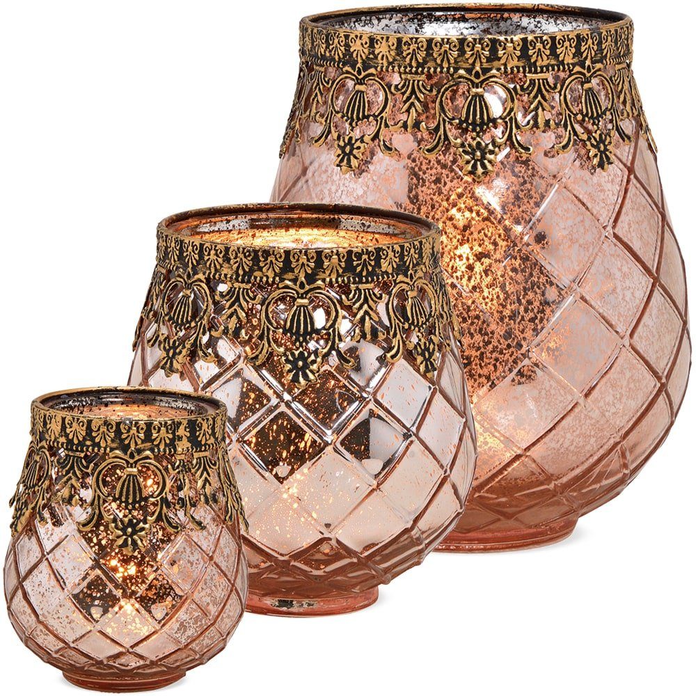 cm Windlicht Ø & 9x10 pink Kerzenständer & Metall HOME orientalisch antiklook Glas matches21 HOBBY