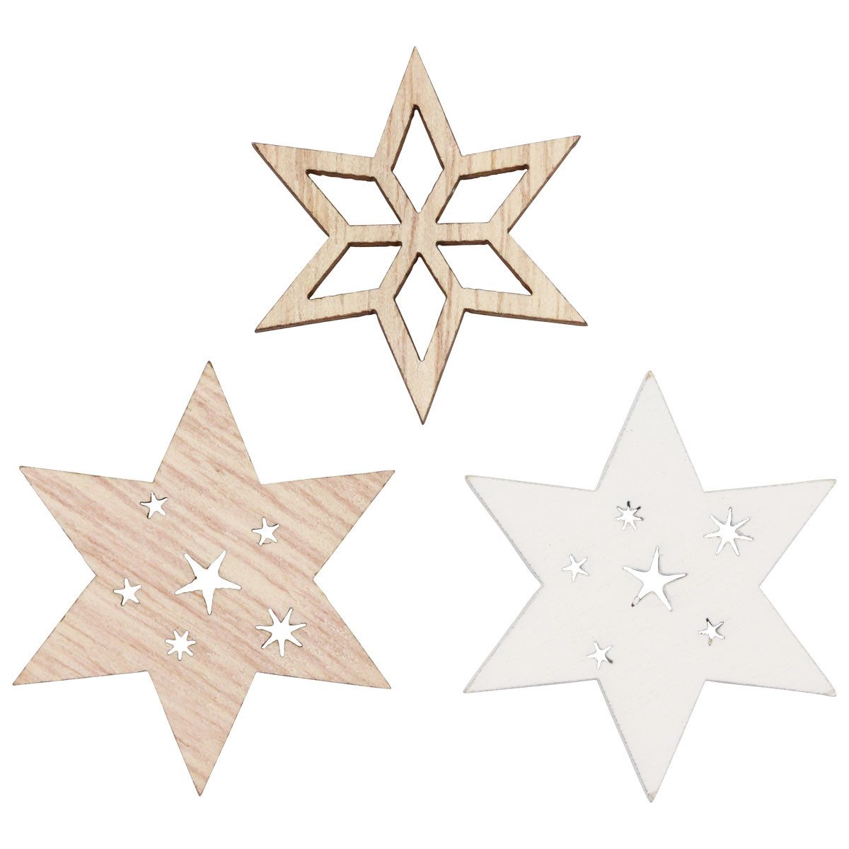 Viana Weihnachtsmann Holzsterne Streudeko Weihnachten Weiß Natur Tischdeko 72 Stk, 72 Stück