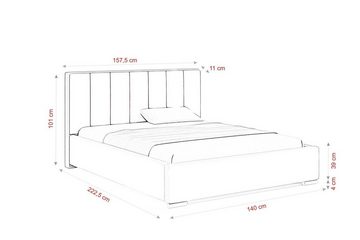 Beautysofa Polsterbett Cinco (Doppelbett mit Metallrahmen, für Schlafzimmer), vertikalen Paneelen, velour Bett mit Bettkasten
