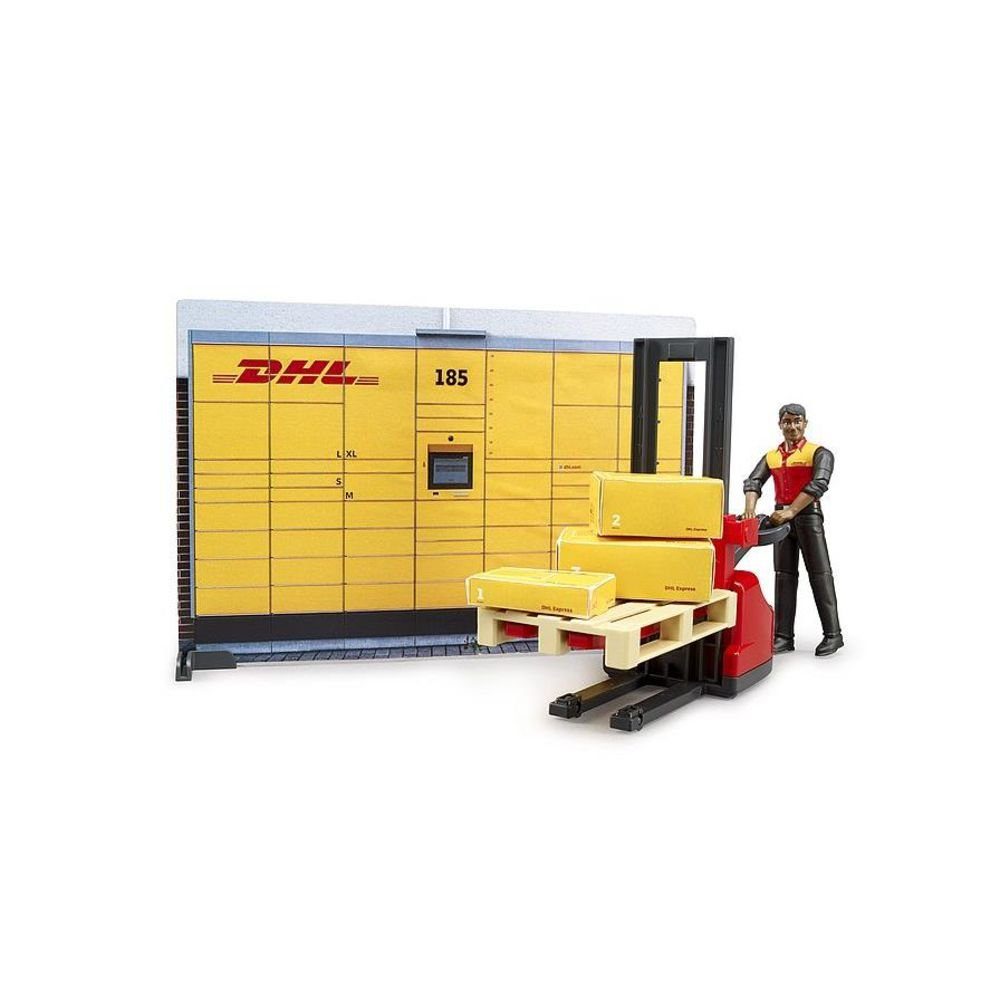 Bruder® Spielwelt bworld DHL Paketshop, 1:16 Spielfigur Postgeschäft mit Zubehör Pakete Versanddienstleister