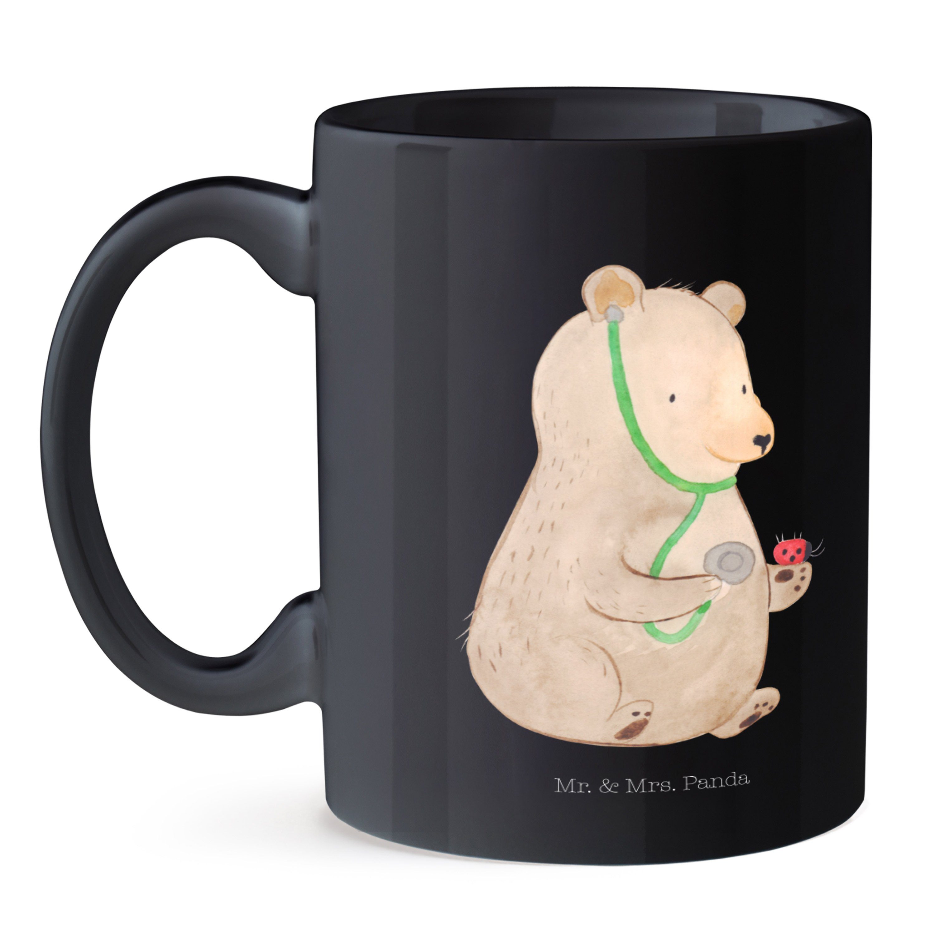 Mr. & Mrs. Panda Teddybär, Keramik - Geschenk, Schwarz Kaffeebecher, Schwarz - Tasse, Doktor, Tasse Arzt Bär