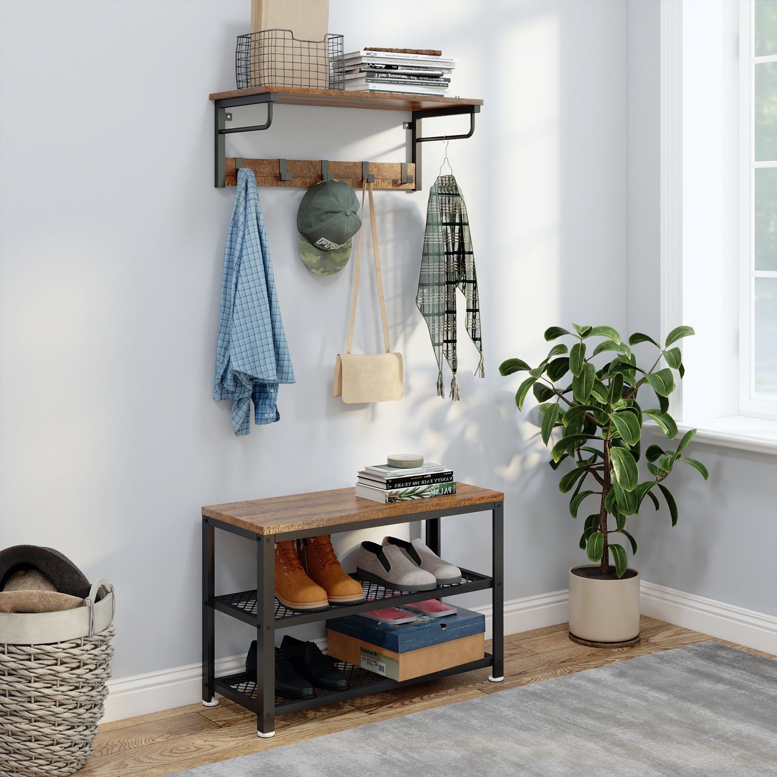 Mondeer Schuhbank Schuhregal, Eisen-Holz Schuhschrank mit 2 Böden, 73 x 45 günstig online kaufen