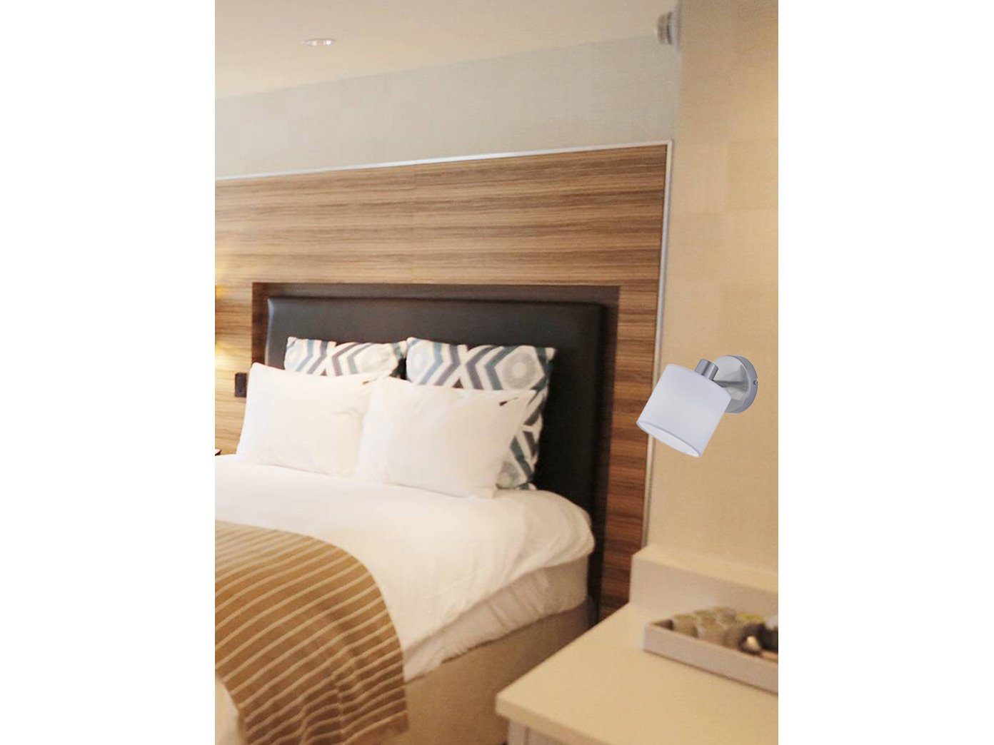 Reality Leuchten LED Wandstrahler, Extern dimmbar über Hausinstallation, LED wechselbar, Warmweiß, innen Wandlampe Nachttisch Bett Lampenschirme Stoff Weiß, Höhe 19cm