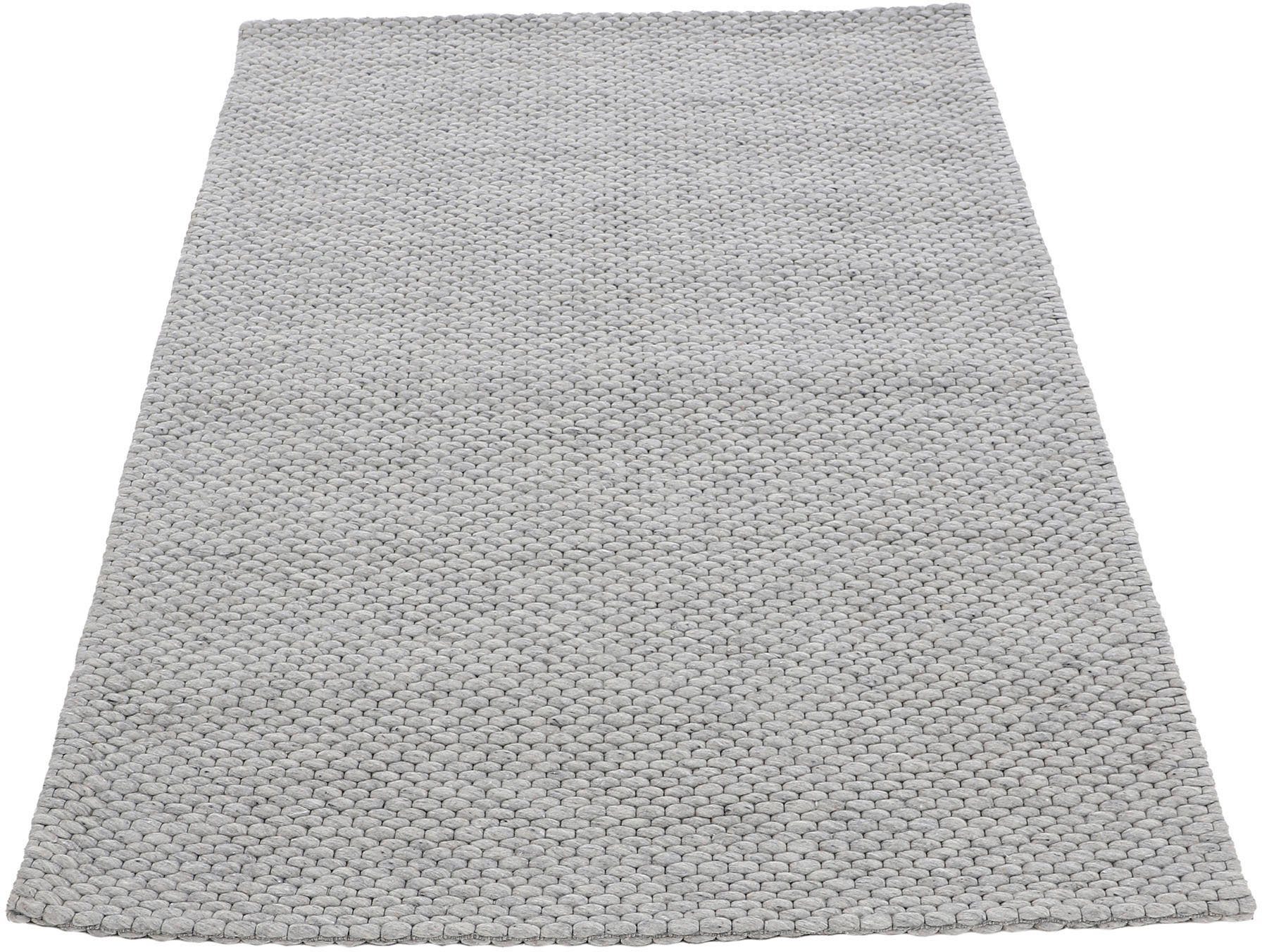 Wollteppich Sina, carpetfine, rechteckig, kuschelig Handweb grau 14 meliert, Teppich, & Höhe: Wolle, reine weich handgewebt, mm