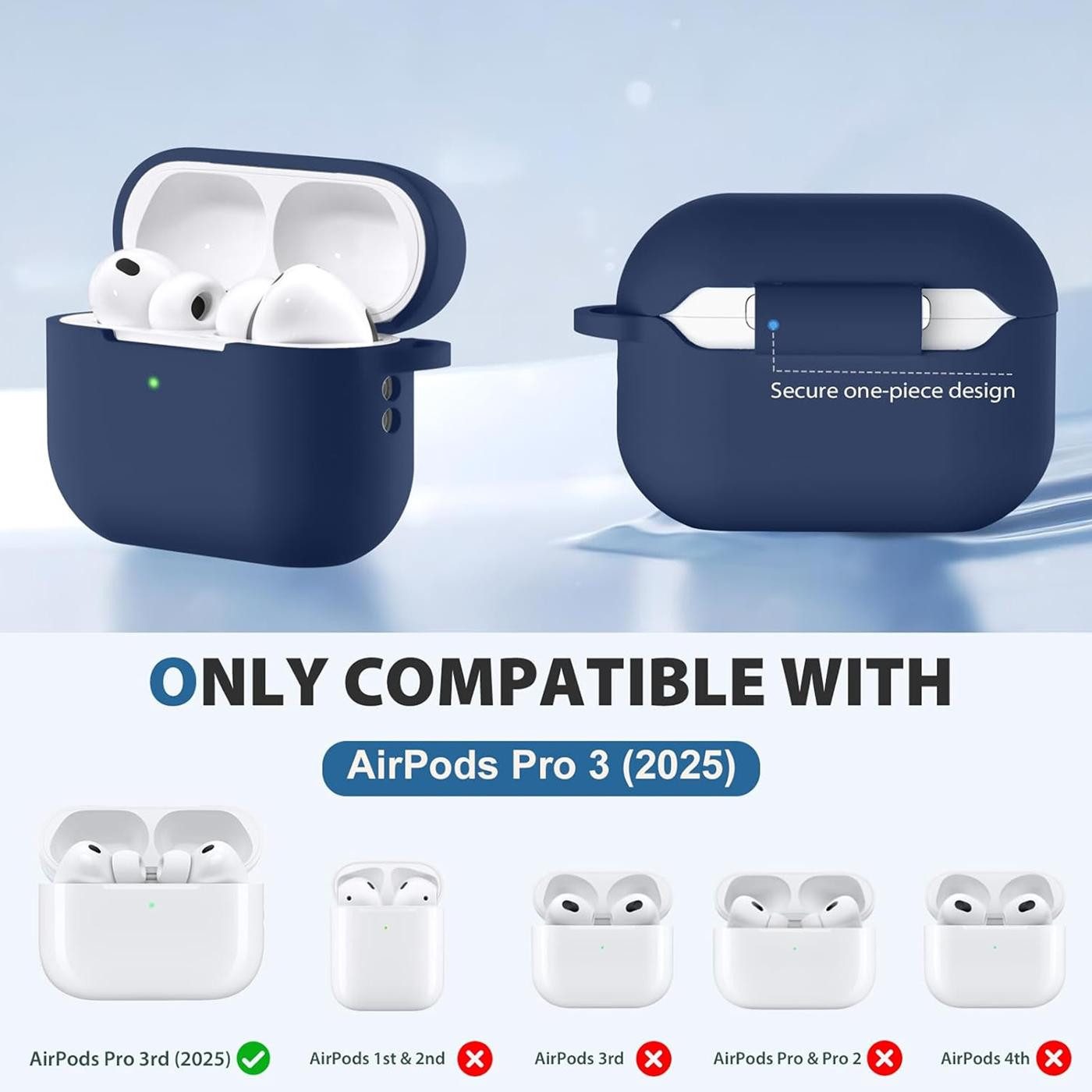 CoolGadget Kopfhörer-Schutzhülle Basic Silikon Hülle für AirPods Pro 3 Schutzhülle mit Karabiner, Soft Touch Case, stoßfest, rutschfest, 360° Schutz, kabellos ladbar