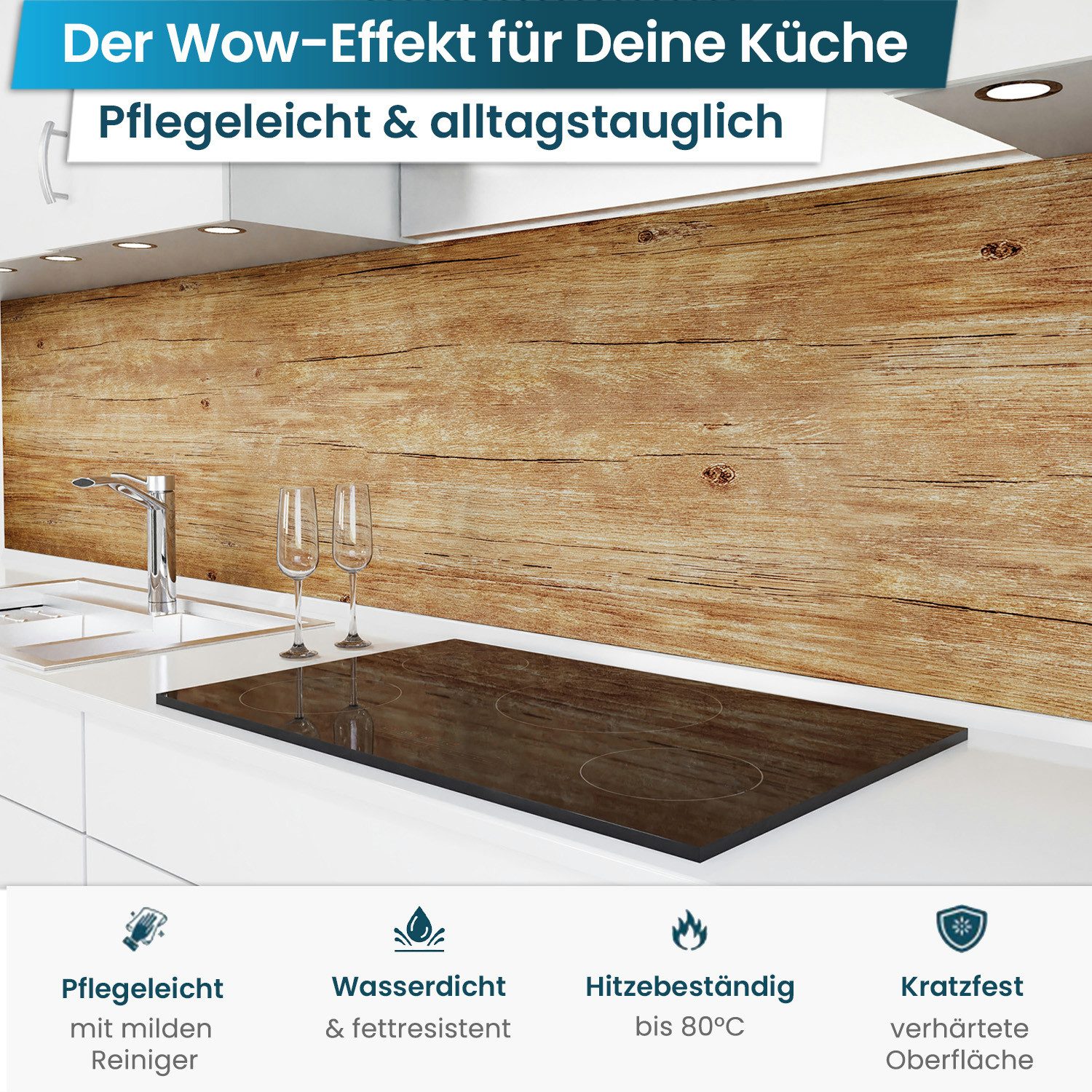 danario Küchenrückwand Folie selbstklebend - Matt - Spritzschutz Küche - versteift & robust