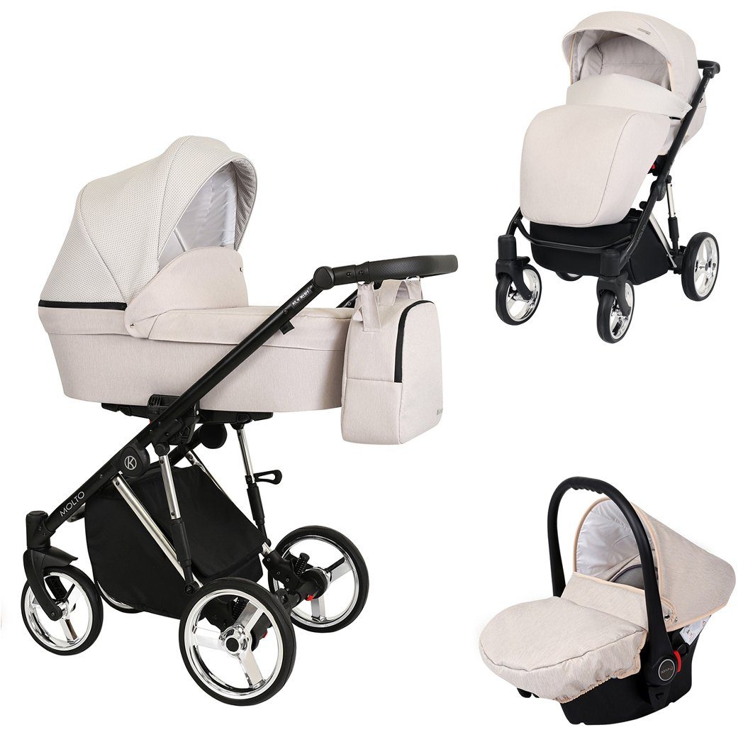 babies-on-wheels Kombi-Kinderwagen Molto Edition 3 in 1 inkl. Autositz -13 Teile- von Geburt bis 4 Jahre Creme = Gestell verchromt