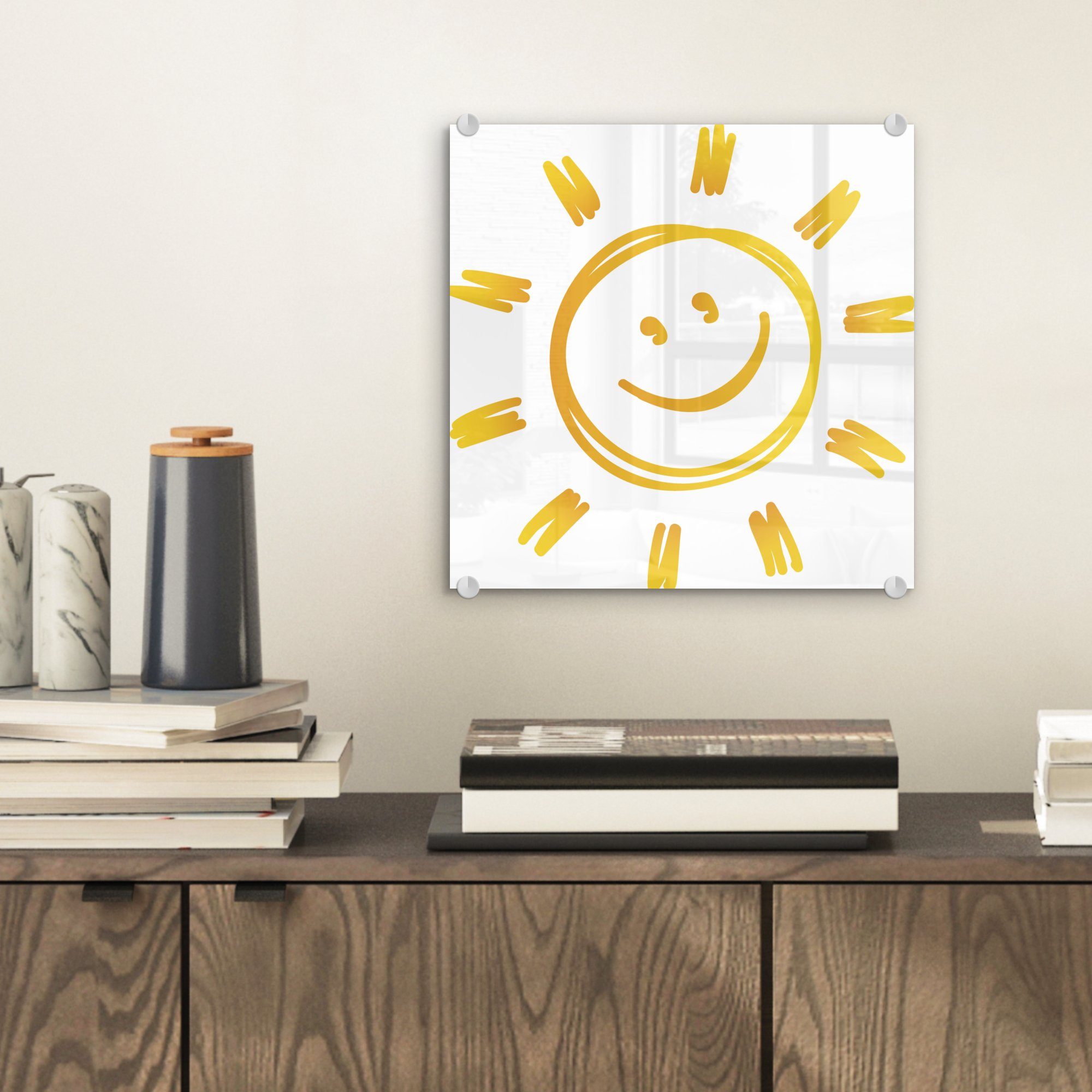 (1 Sonne, Acrylglasbild St), lächelnden auf Wandbild Glas Wanddekoration - Illustration auf Foto Glasbilder - Bilder MuchoWow - einer Glas