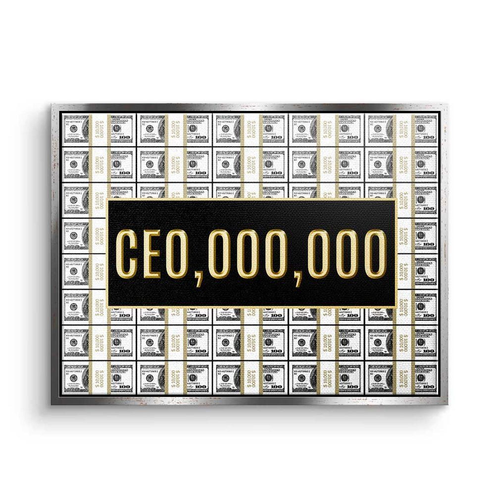 DOTCOMCANVAS® Leinwandbild, Premium Leinwandbild - Motivation - CEO.000.000 - Hustle - Büro silberner Rahmen | Leinwandbilder
