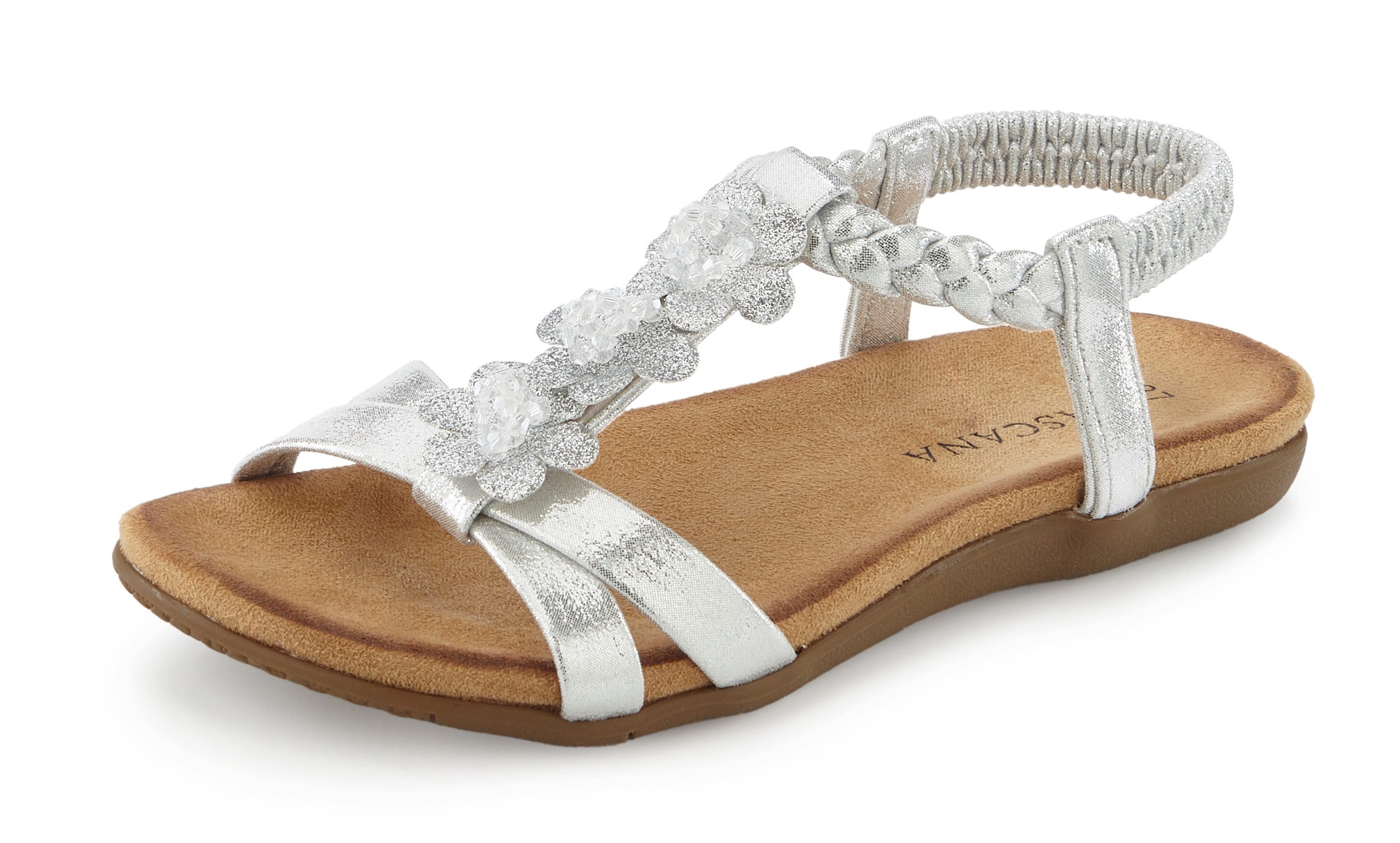 LASCANA Sommerschuh, Sandalette, offener Schuh, Sandale mit eleganten Schmucksteinchen und elastischem Riemchen