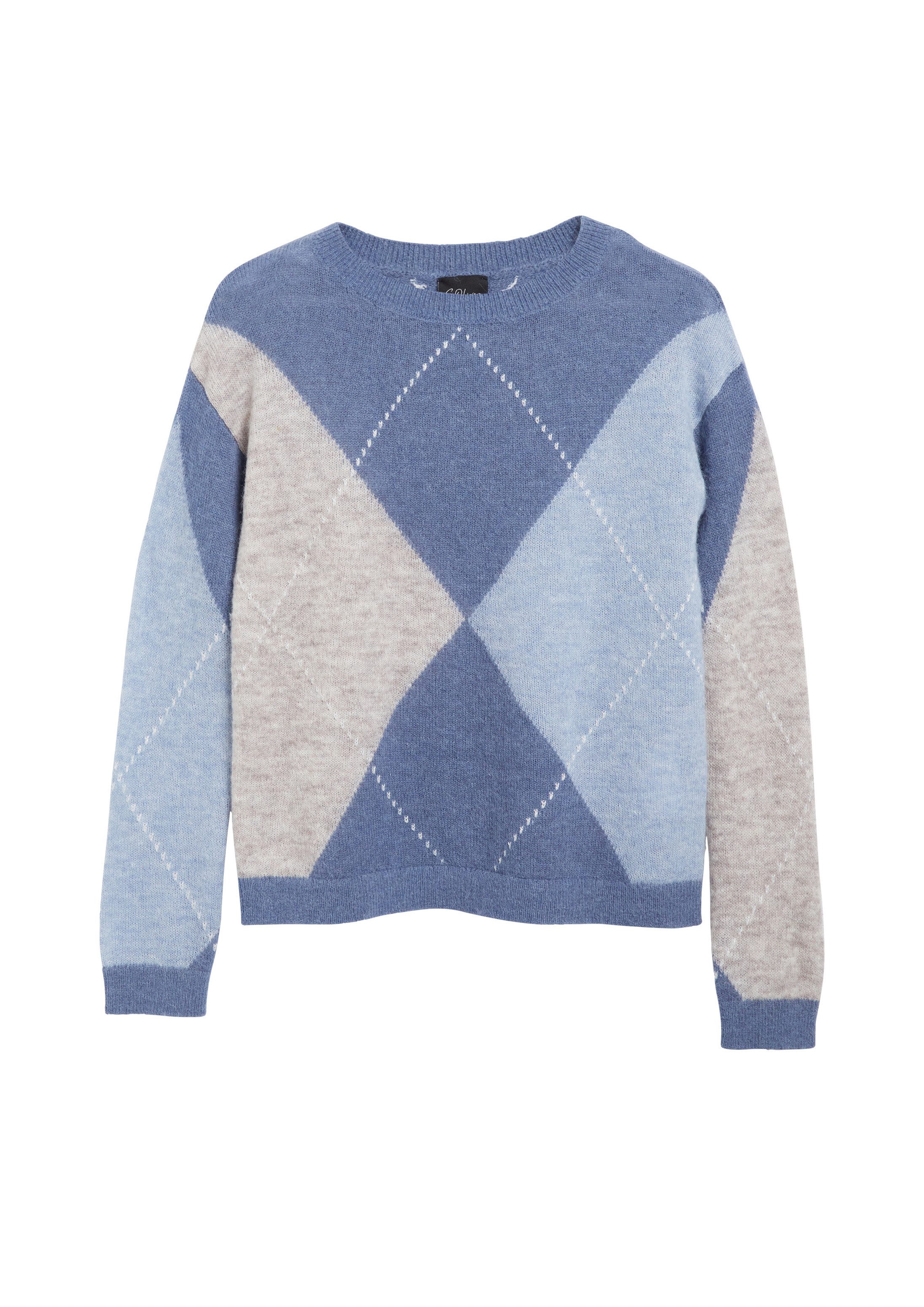 s.Oliver Longpullover Strickpullover Feinstrickpullover aus Alpakamix mit Rauten-Muster