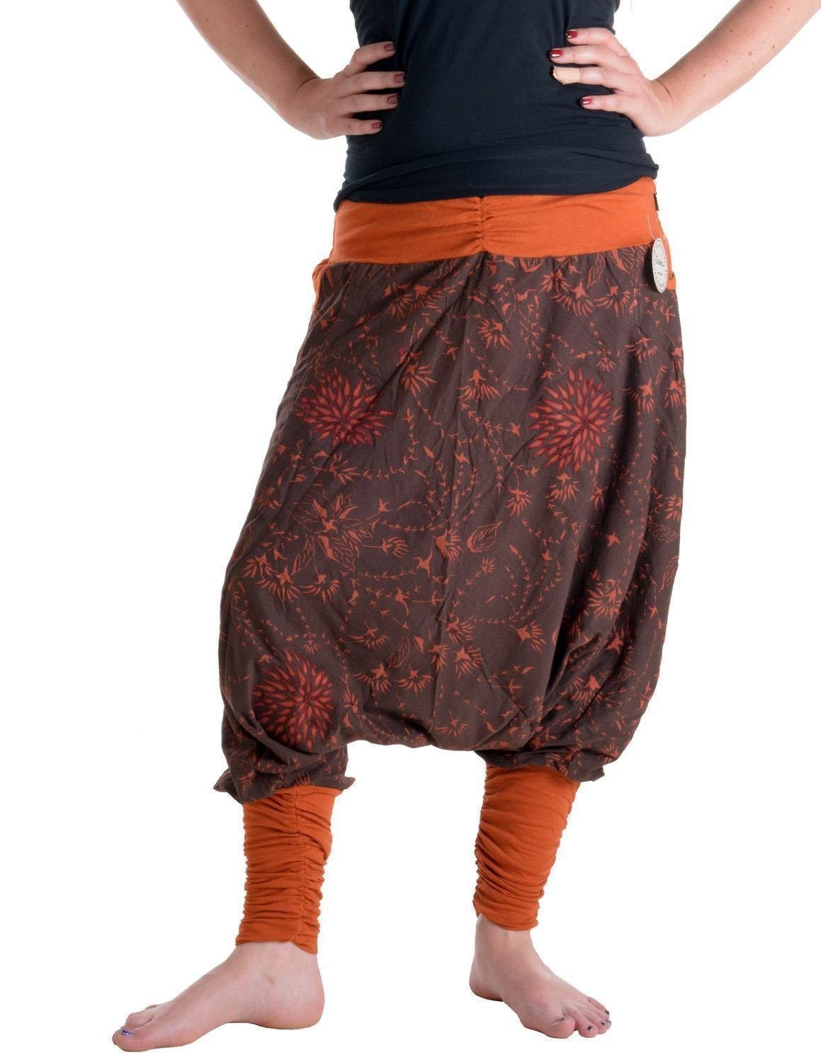 Vishes Haremshose Bestickte Blumen Haremshose mit tiefem Schritt Pumphose, Pluderhose, Yogahose