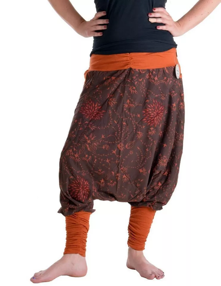 Vishes Haremshose Bestickte Blumen Haremshose mit tiefem Schritt Pumphose, Pluderhose, Yogahose
