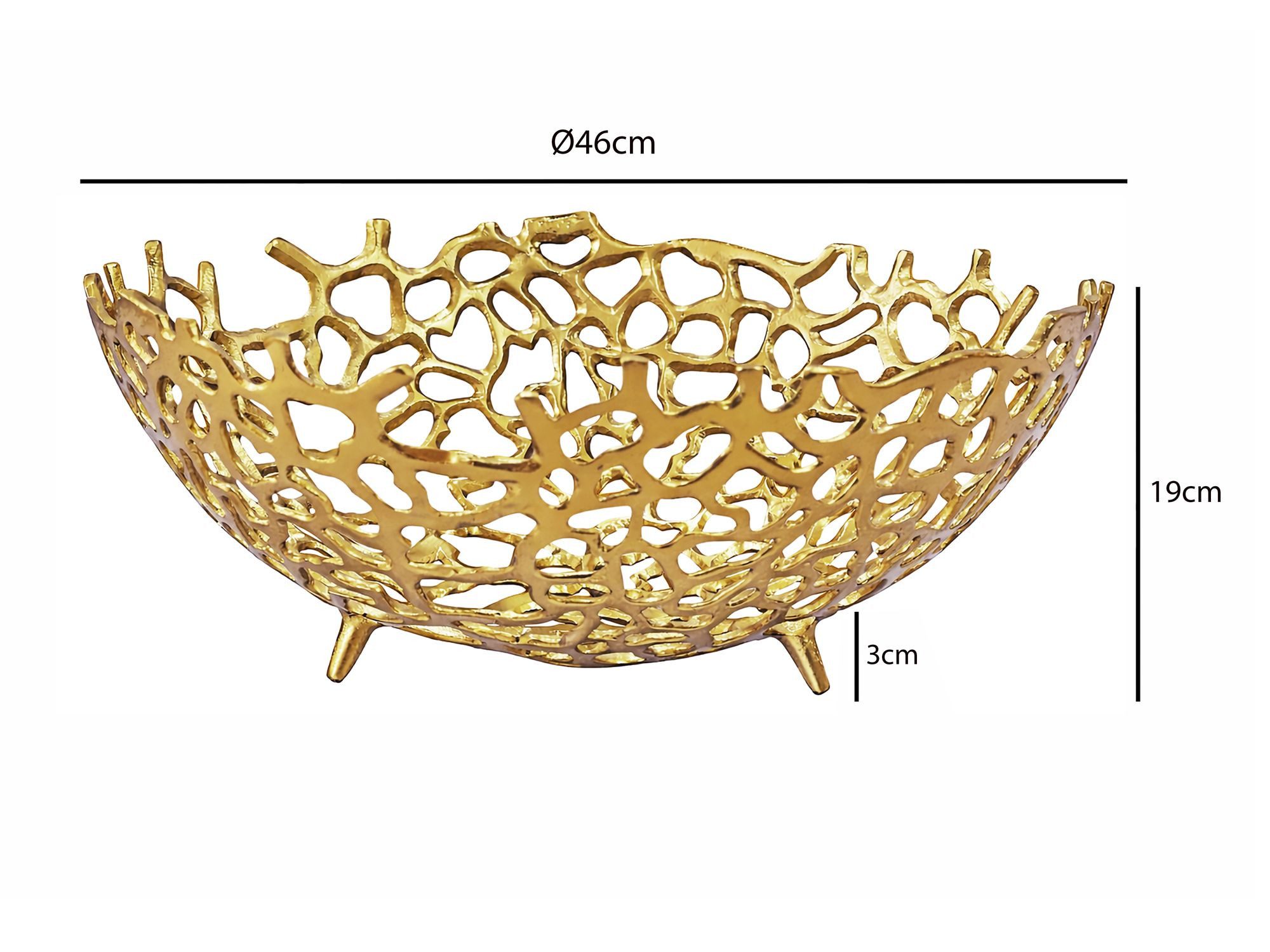FINEBUY Obstschale FB77651 Früchtekorb Aluminium Gold 46cm Dekoschale Obstkorb Metall, Aluminium, (Schöne Früchteschale in schicker Korallenoptik), Drei kleine Standbeine für sicheren Halt