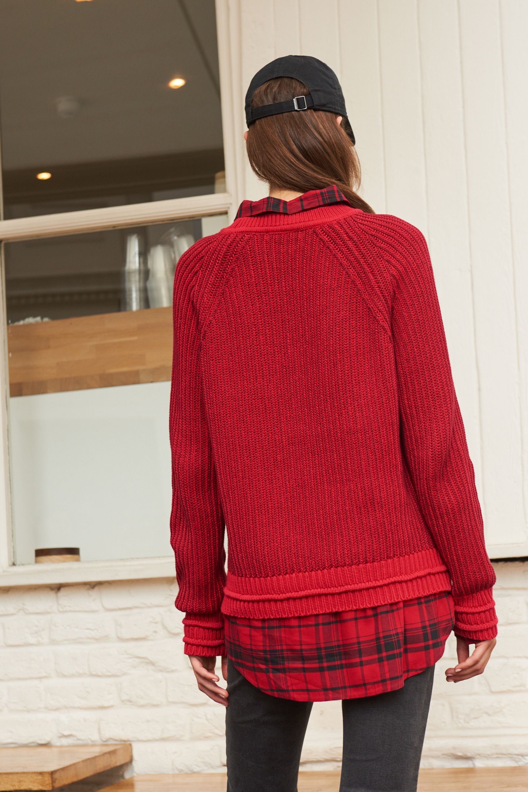 Red Karierter 2-in-1-Pullover mit Blusendetail (1-tlg) Next Pullover