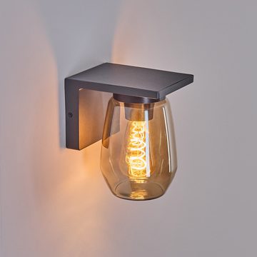 hofstein Außen-Wandleuchte moderne Wandlampe aus Metall/Glas in Anthrazit/Rauchfarben, ohne Leuchtmittel, Wandleuchte m. Ersatzglas,Außenleuchte, 1xE27, ohne Leuchtmittel, IP44