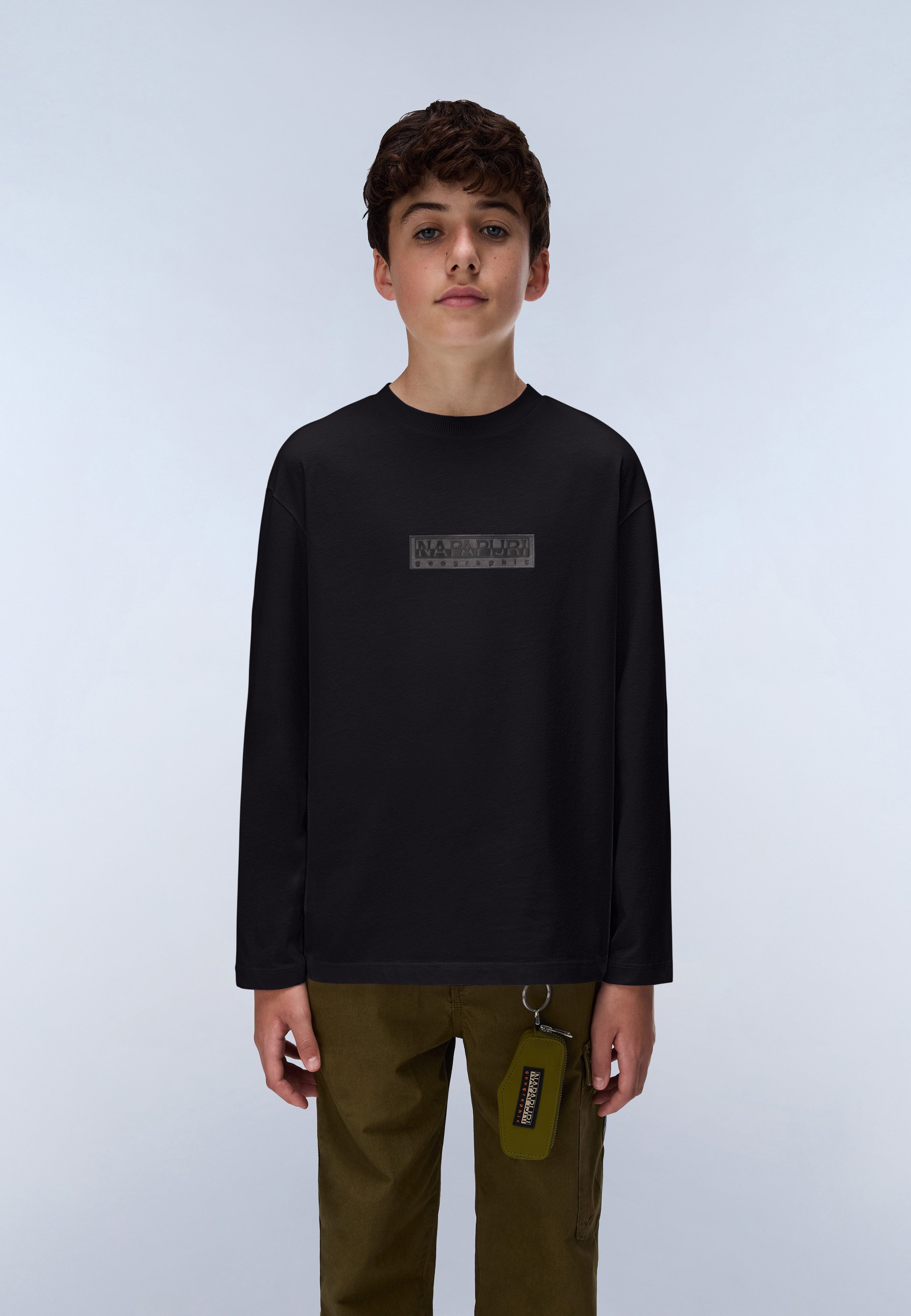 Napapijri Langarmshirt K S-NEW BOX LOGO LS BLACK BEAUTY für Kinder von 10 bis 16 Jahren, mit Rundhalsausschnitt, aus Baumwolle