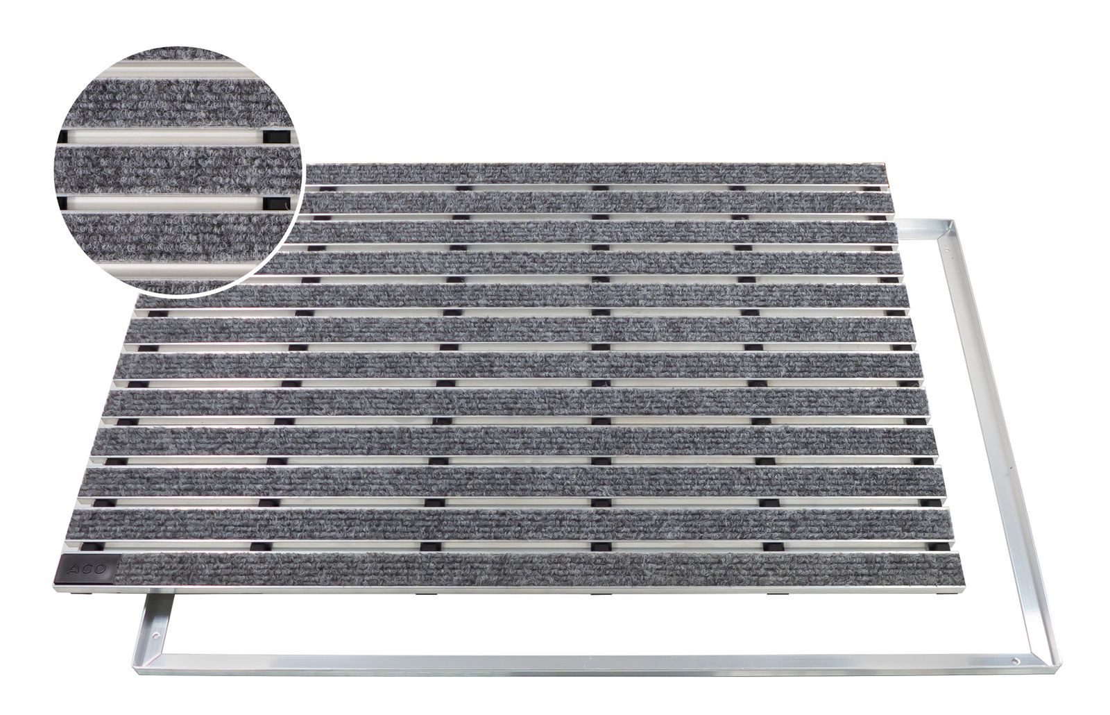 ACO Severin Ahlmann GmbH & Co. KG Fußmatte Eingangsmatte Vario + Rahmen Aluminium, Rips Hellgrau, rechteckig, Höhe: 12 mm, Größe: 600x400 mm, für Innen- und Außenbereich