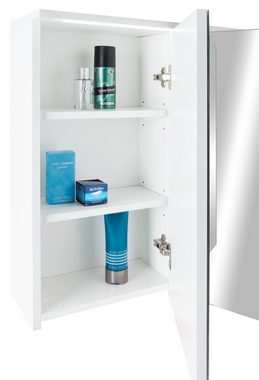 Badezimmerspiegelschrank TWO, B 100 cm, mit LED-Beleuchtung Weiß, 6 höhenverstellbare Einlegeböden, Spiegeltüren