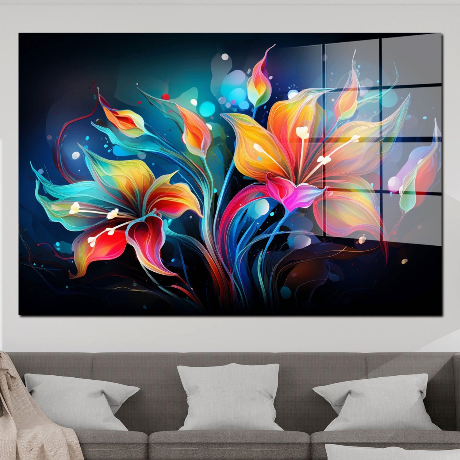 Artedinoi Acrylglasbild Leuchtende Blumen dark Acrylglas günstig online kaufen