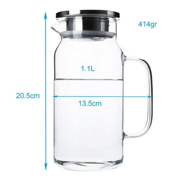 Intirilife Karaffe, Glas Krug in KLAR - 1,2 Liter