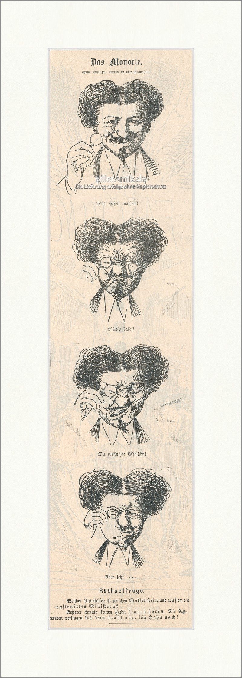 Kunstdruck Das Monocle Glas Brille Passform Grimassen Bart Schnur K&K Der Floh 50, (1 St)
