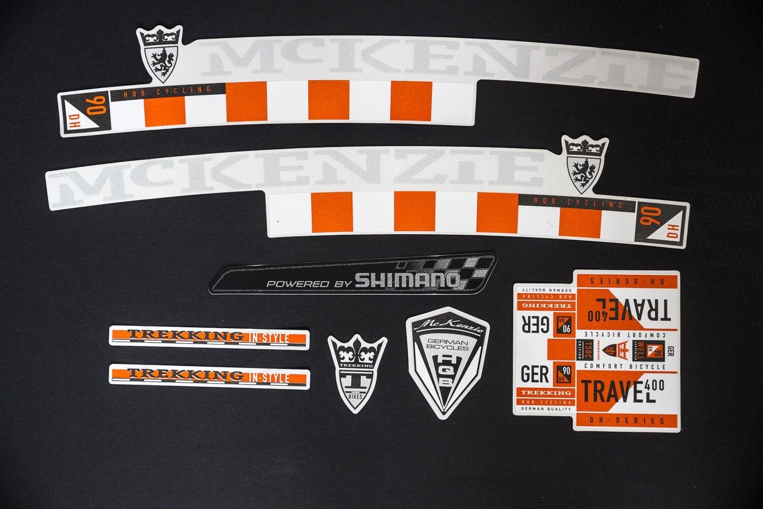 Non-Branded Fahrradrahmen Fahrrad DEKOR Satz Aufkleber Rahmen Sticker MC KENZIE orange silber