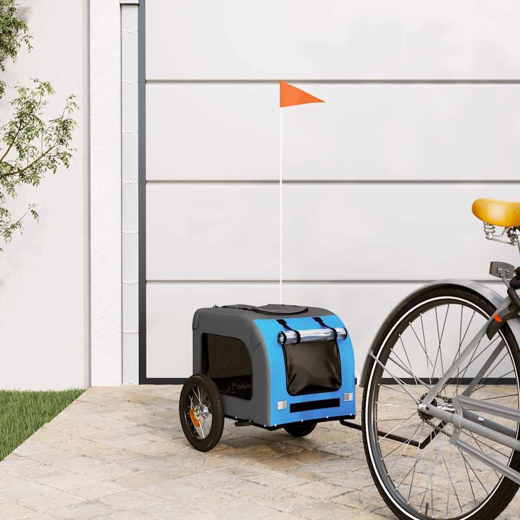 vidaXL Hunde-Transportbox 124 x 53 x 53 cm Fahrradanhänger Hunde Blau und Grau Oxford-Gewebe und
