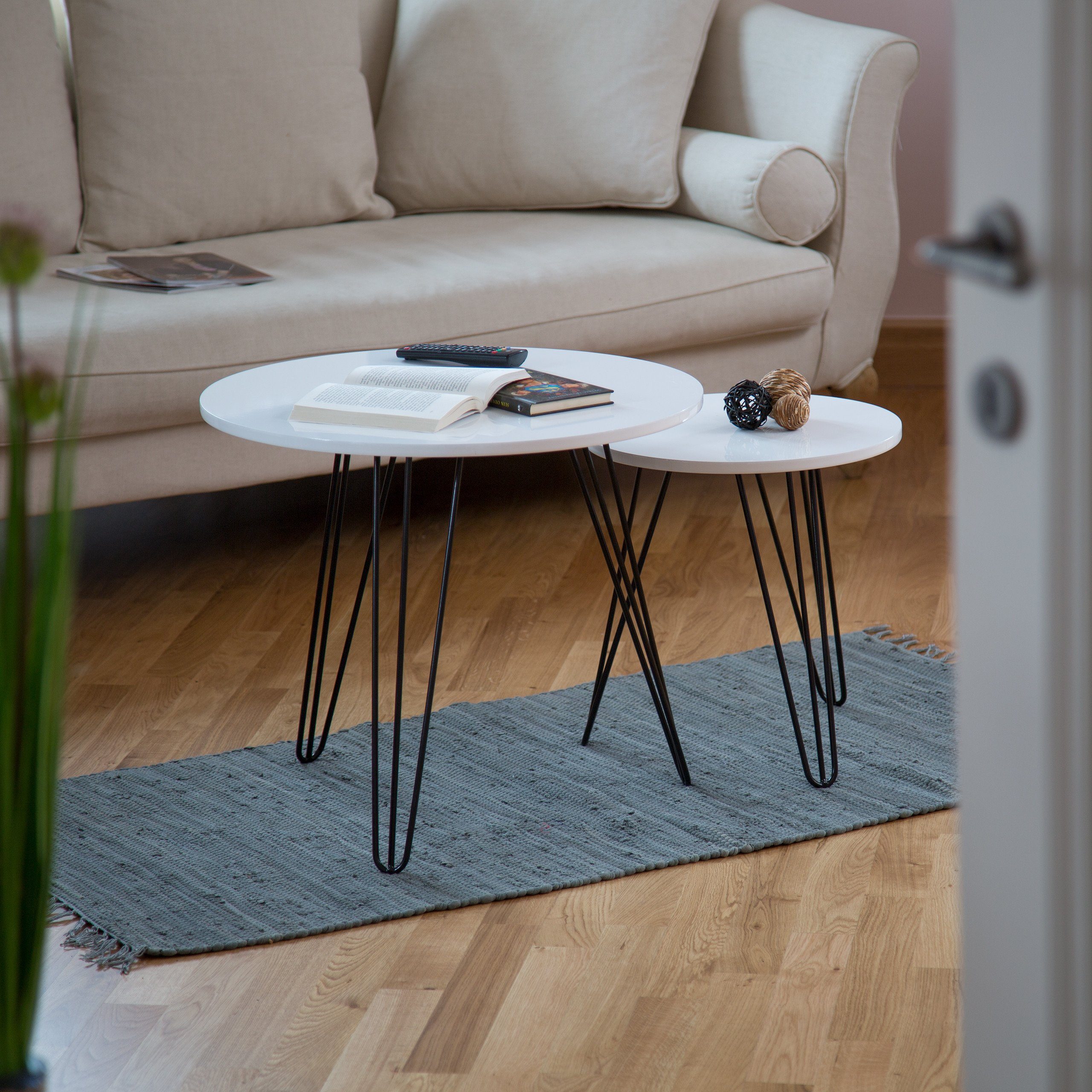 relaxdays Beistelltisch weiß 2er Set, rund günstig online kaufen