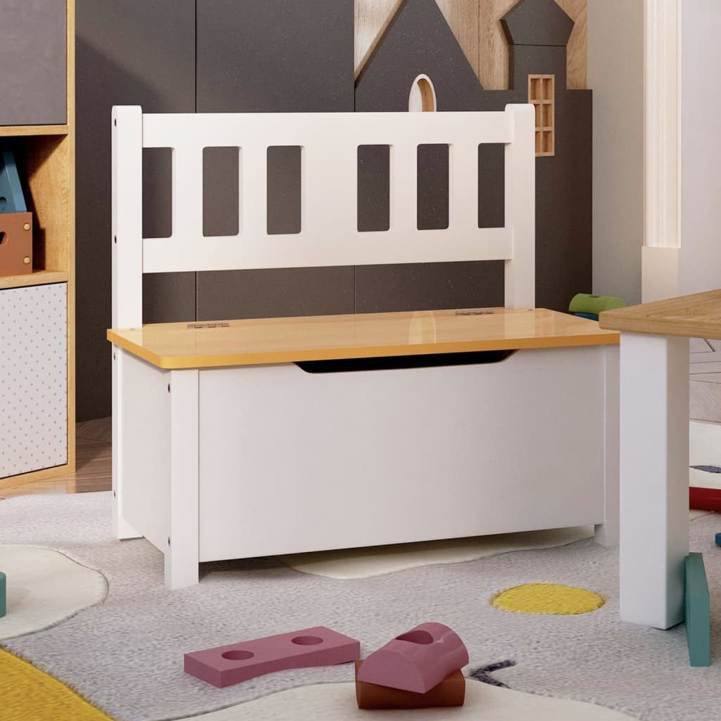 furnicato Truhenbank Kinderbank mit Stauraum 60x30x55 cm Weiß und Beige aus MDF