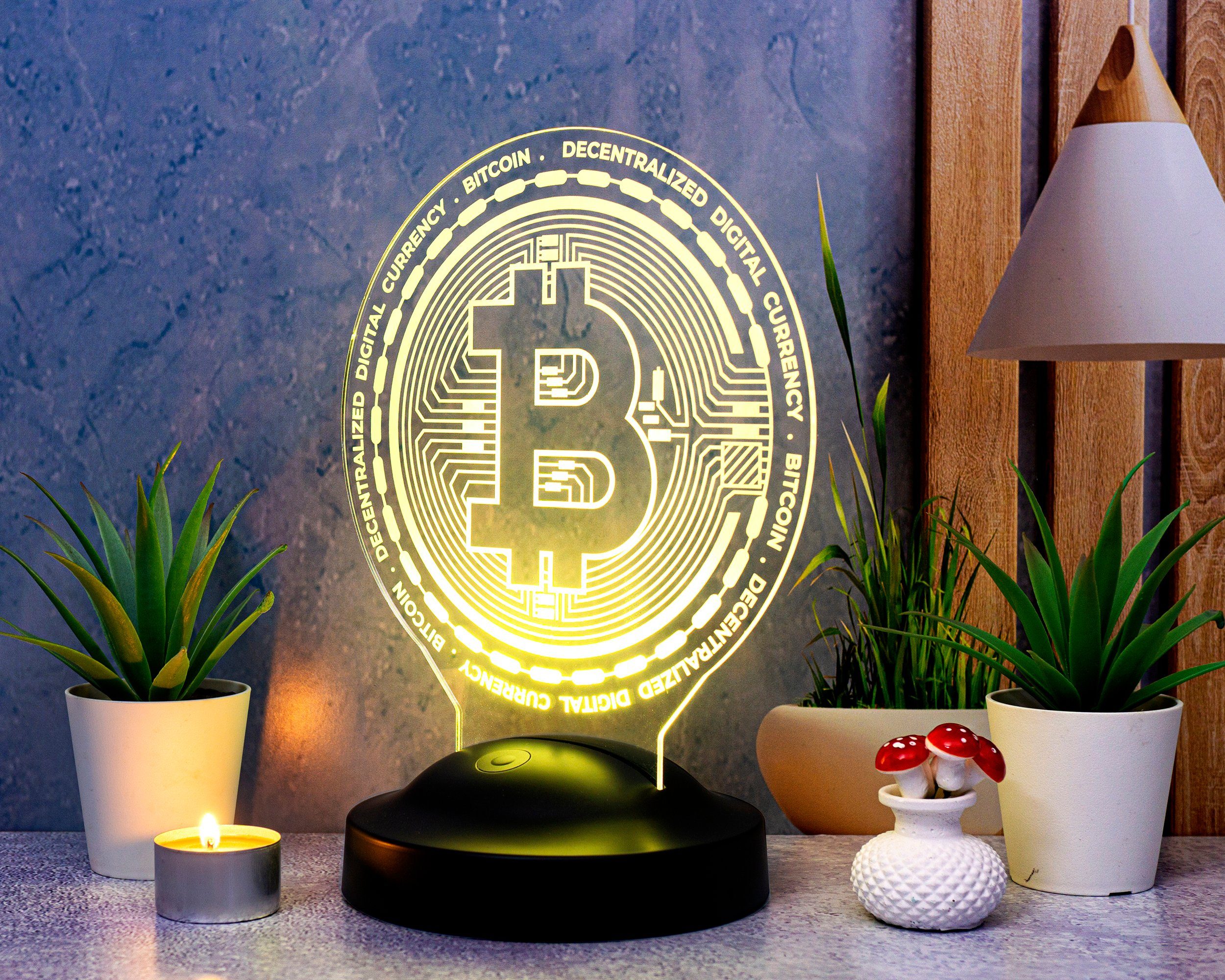 Gravur Leuchte LED 7 Kryptowährung Geschenkelampe für Krypto-Liebhaber, für Farben 3D Bitcoin integriert, Nachtlicht Männer, fest Geschenk Geschenk Nachttischlampe