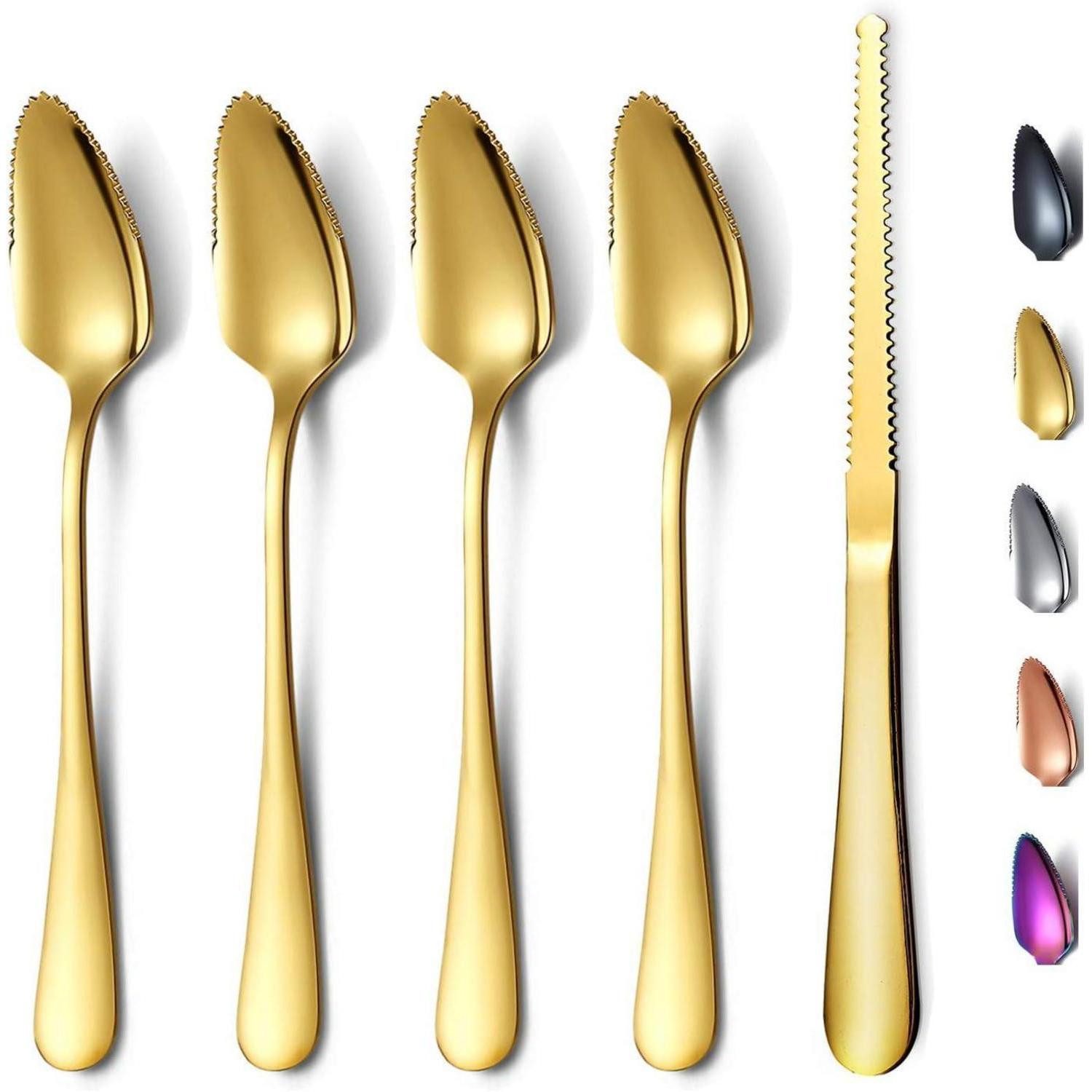 LuxusKollektion Kochbesteck-Set Grapefruit Löffel Gold Edelstahl 5er Set Messer Titan 4. Gold