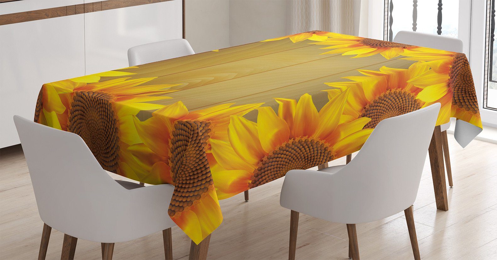 Abakuhaus Tischdecke Farbfest Waschbar Für den Außen Bereich geeignet Klare Farben, Sonnenblume Blumen-Rahmen-Kreis