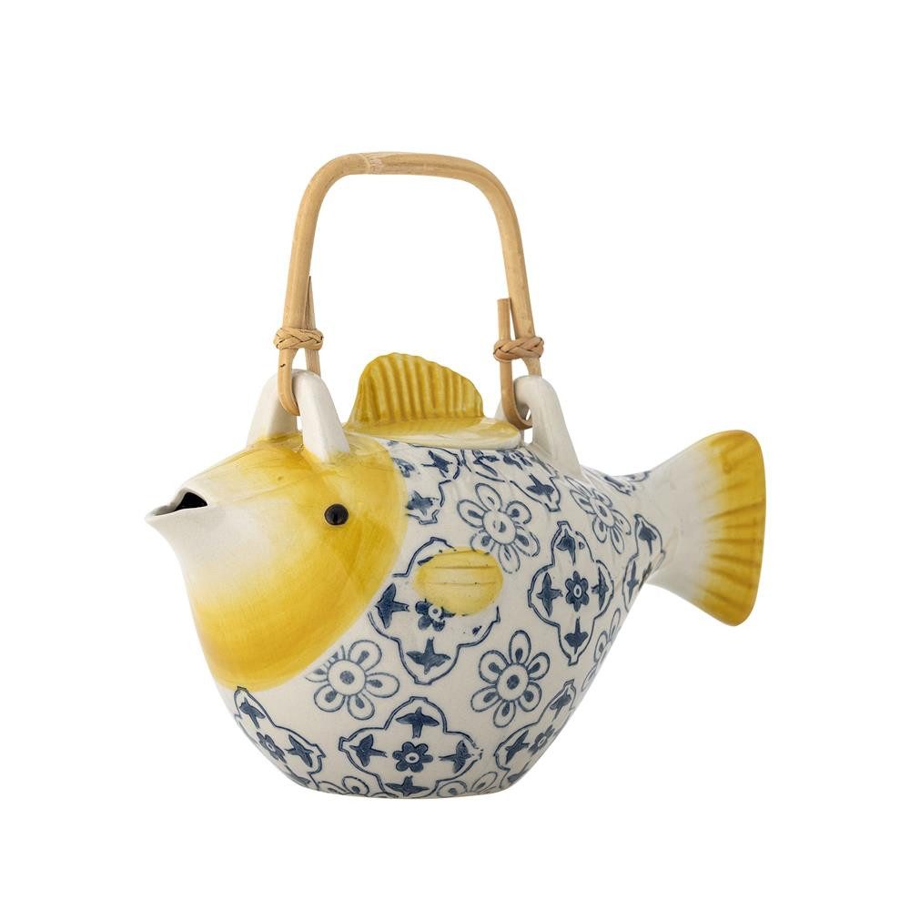 Bloomingville Teekanne Wrenna, Handgestempelt, Fischform, 800 ml, Farbvariationen, Unikat-Optik
