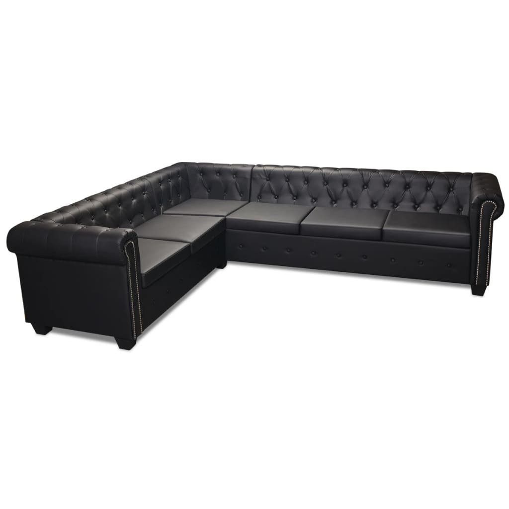 vidaXL Sofa Chesterfield Ecksofa 6-Sitzer Kunstleder Schwarz