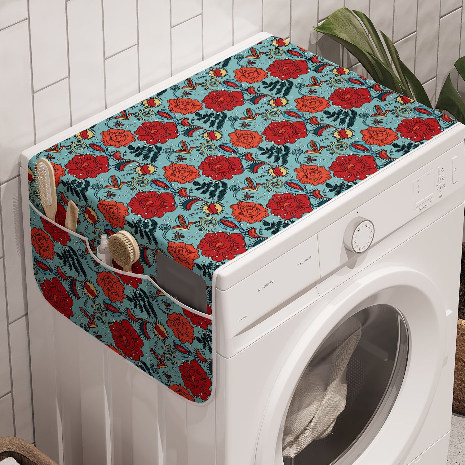Abakuhaus Badorganizer Anti-Rutsch-Stoffabdeckung für Waschmaschine Trockner, Blumen und Venusfliegenfalle Blumen