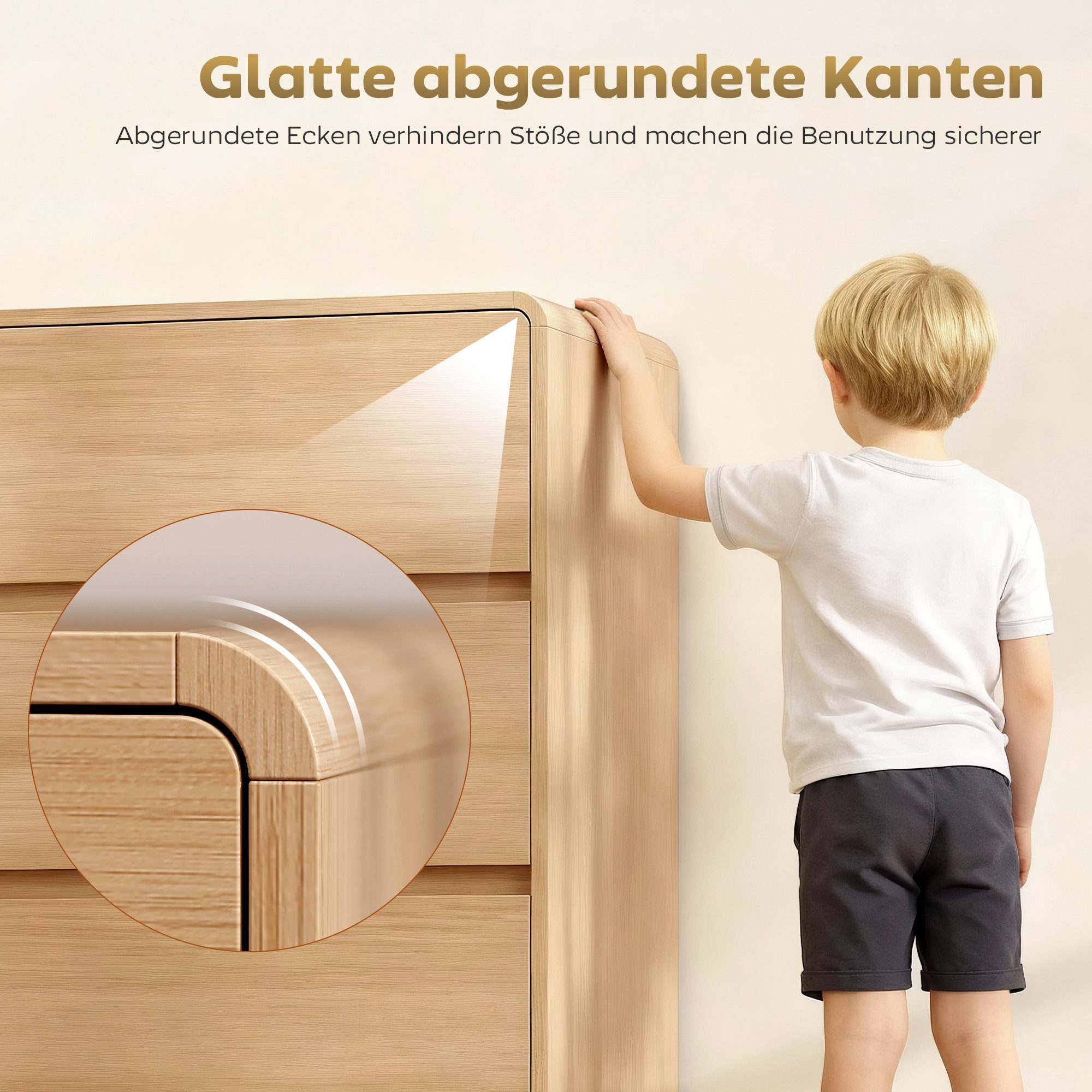 HOMCOM Sideboard Beistellschrank Küchenschrank 6 Schubladen abgerundete Kanten (Kommode, 1 St., 100 cm Aufbewahrungsschrank), für Wohnzimmer, Küche, Esszimmer,  – Bild 5 von 5