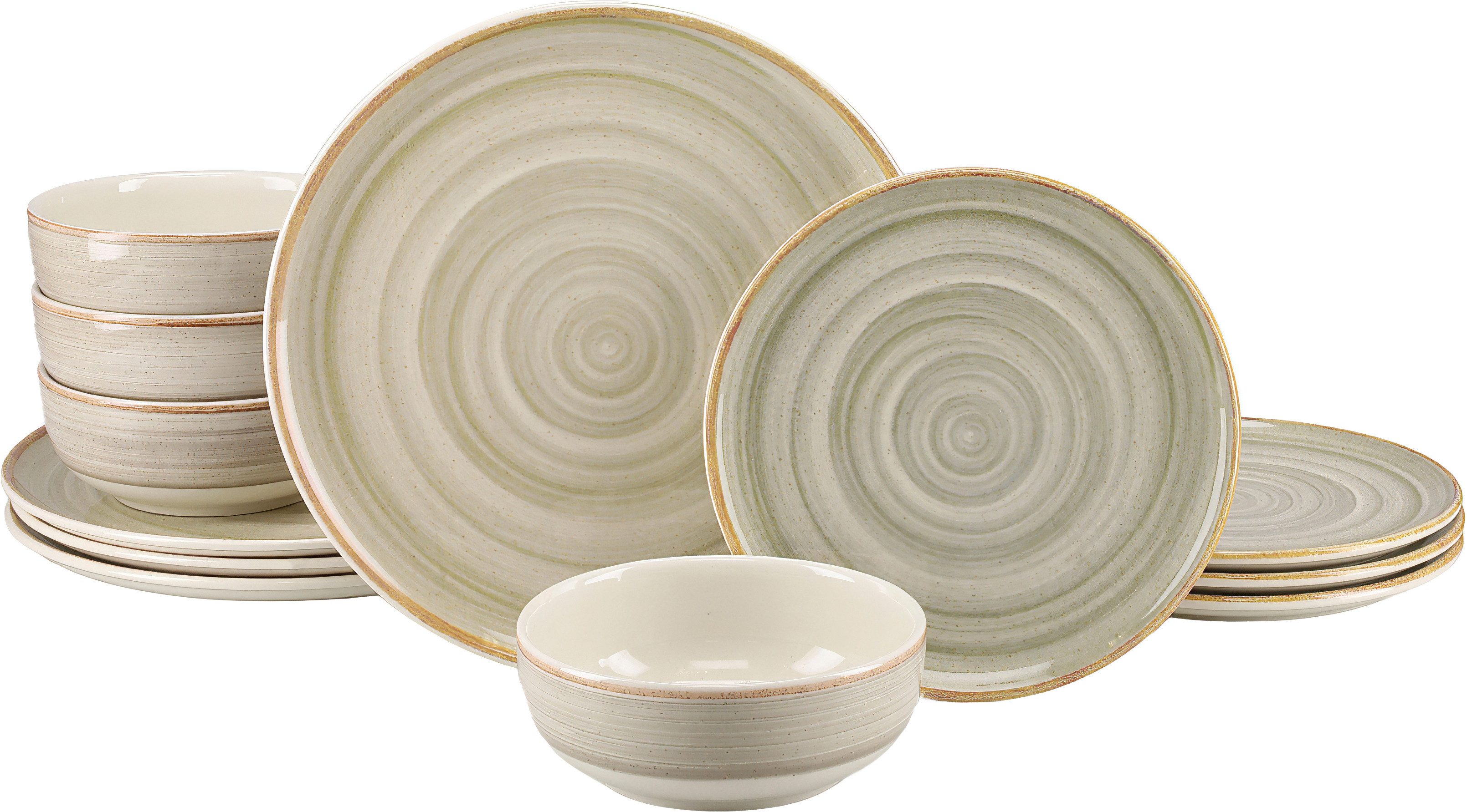 CreaTable Teller-Set Caoba, Geschirr-Set, 12-tlg. (12-tlg), 4 Personen, Steingut, Robustes Steingut, skandinavische Schlichtheit