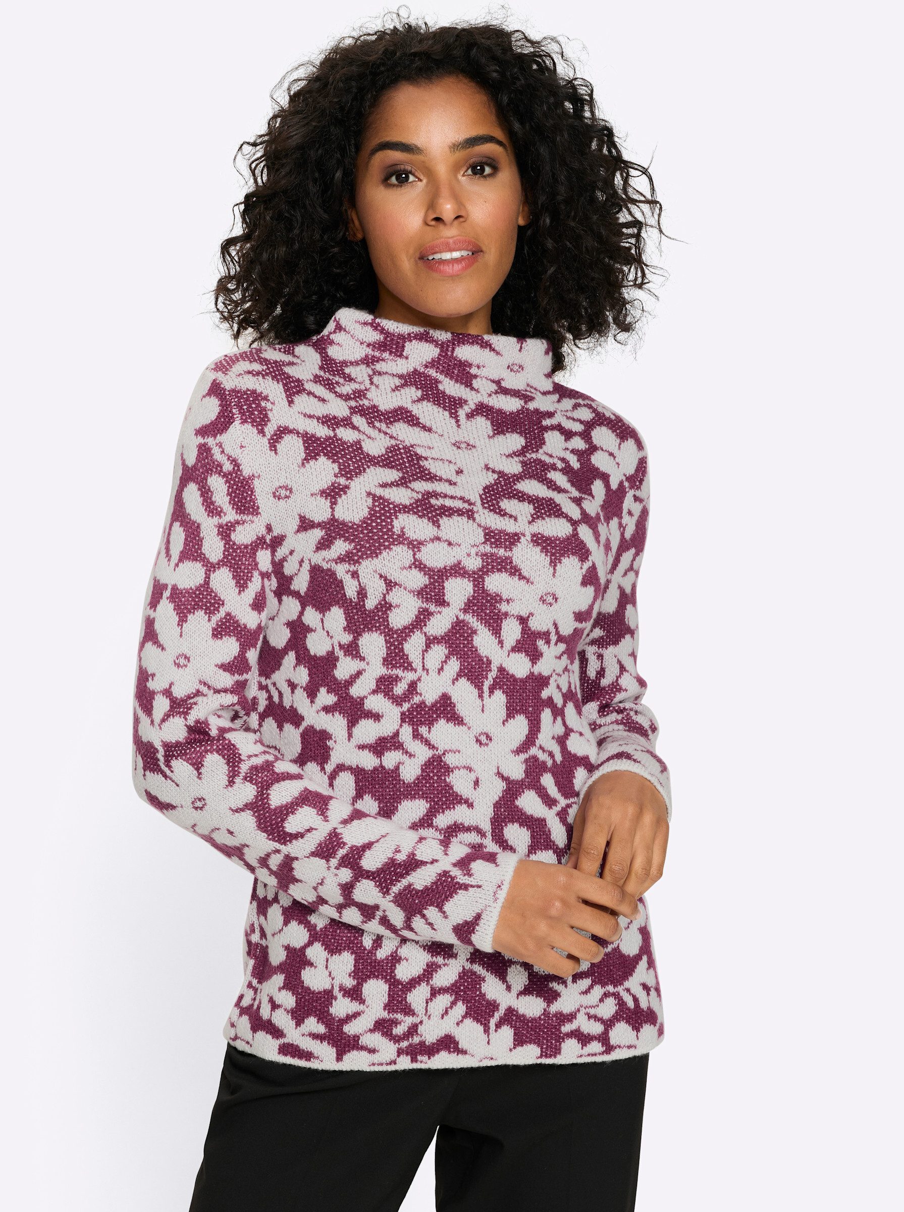 Strickpullover Jacquard-Pullover Langarm Jacquard