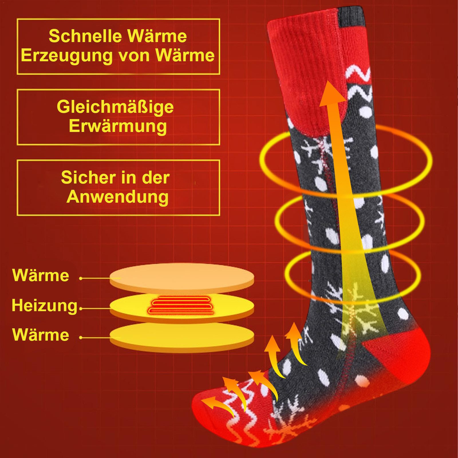 BTTO Funktionssocken Elektrisch Beheizte Socken Winter für Männer und Frauen,Thermo-Socken Elektrische Heizsocken für Skifahren, Angeln, Radfahren