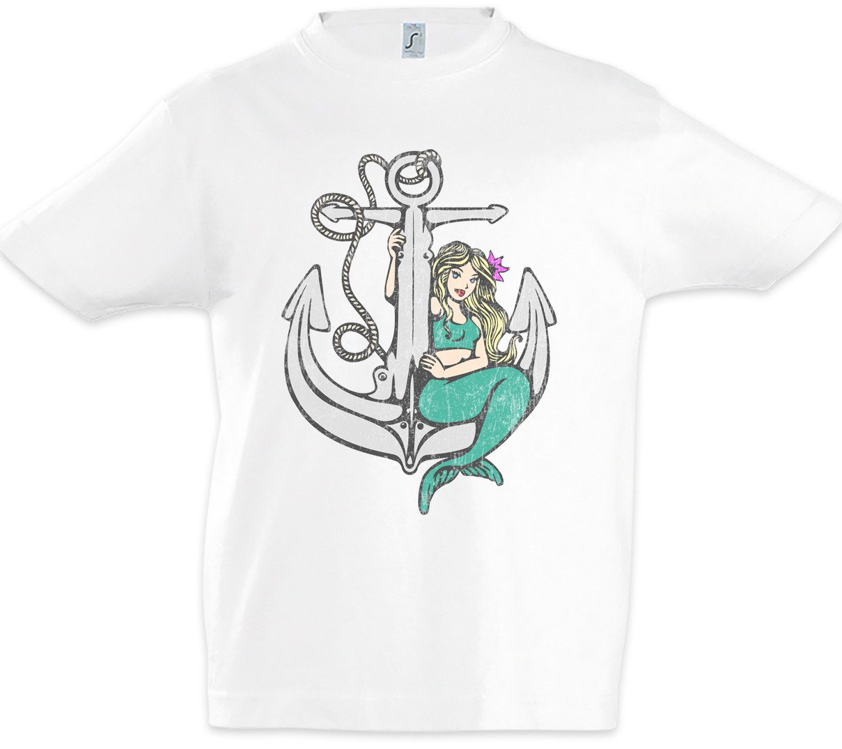 Print-Shirt Mermaid Anchor Kinder T-Shirt Sailor Segler Seemann Tattoo