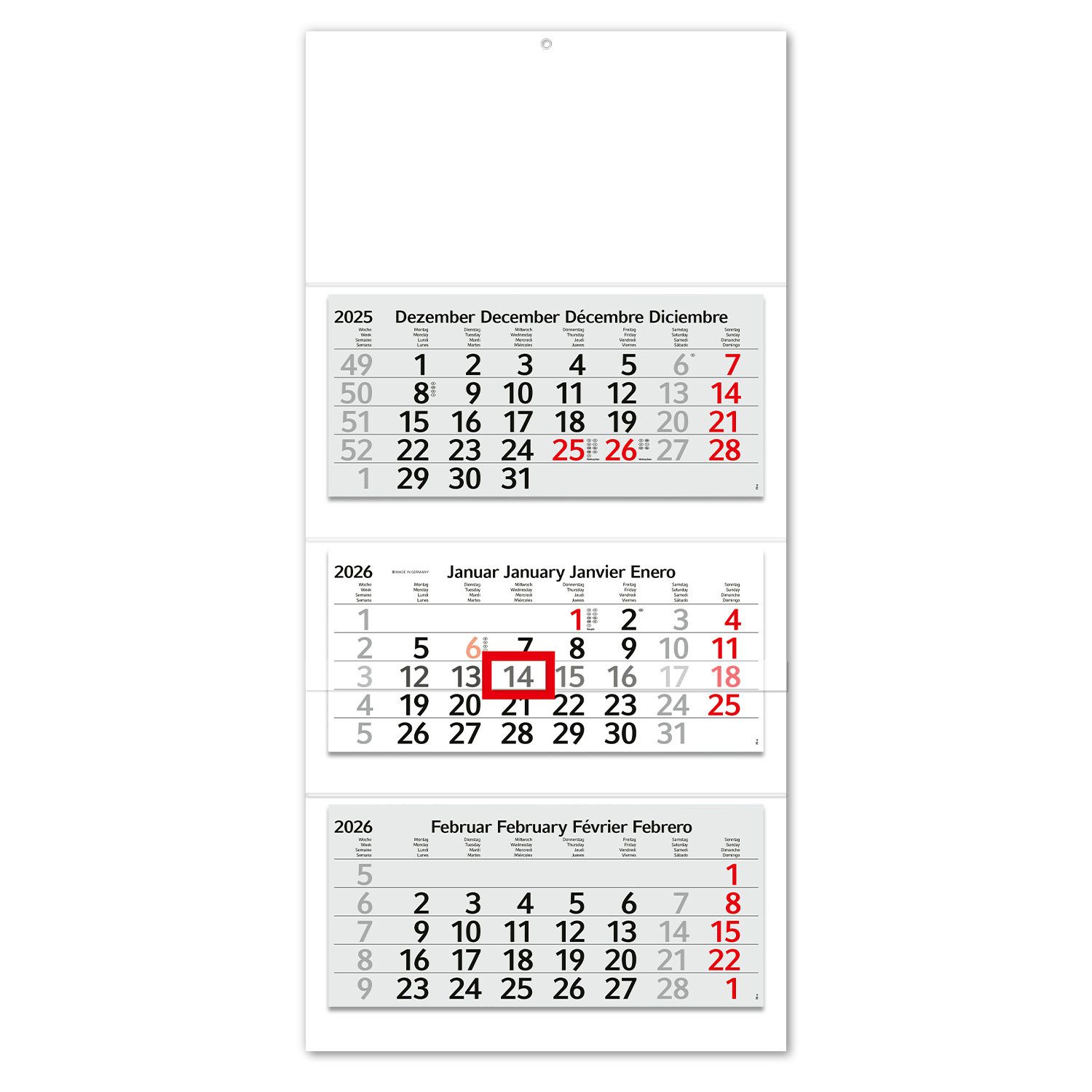 Timr Wandkalender 3-Monatskalender 2025 Berge I Wandkalender