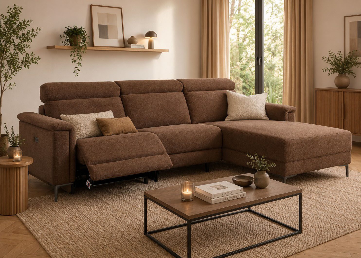 OTTO home Ecksofa LUND, Struktur-Bezug, L-Form, 261cm, man. /elektr. Relaxfunktion, auch mit USB A/C-Anschluss sowie Kopfteilverstellung
