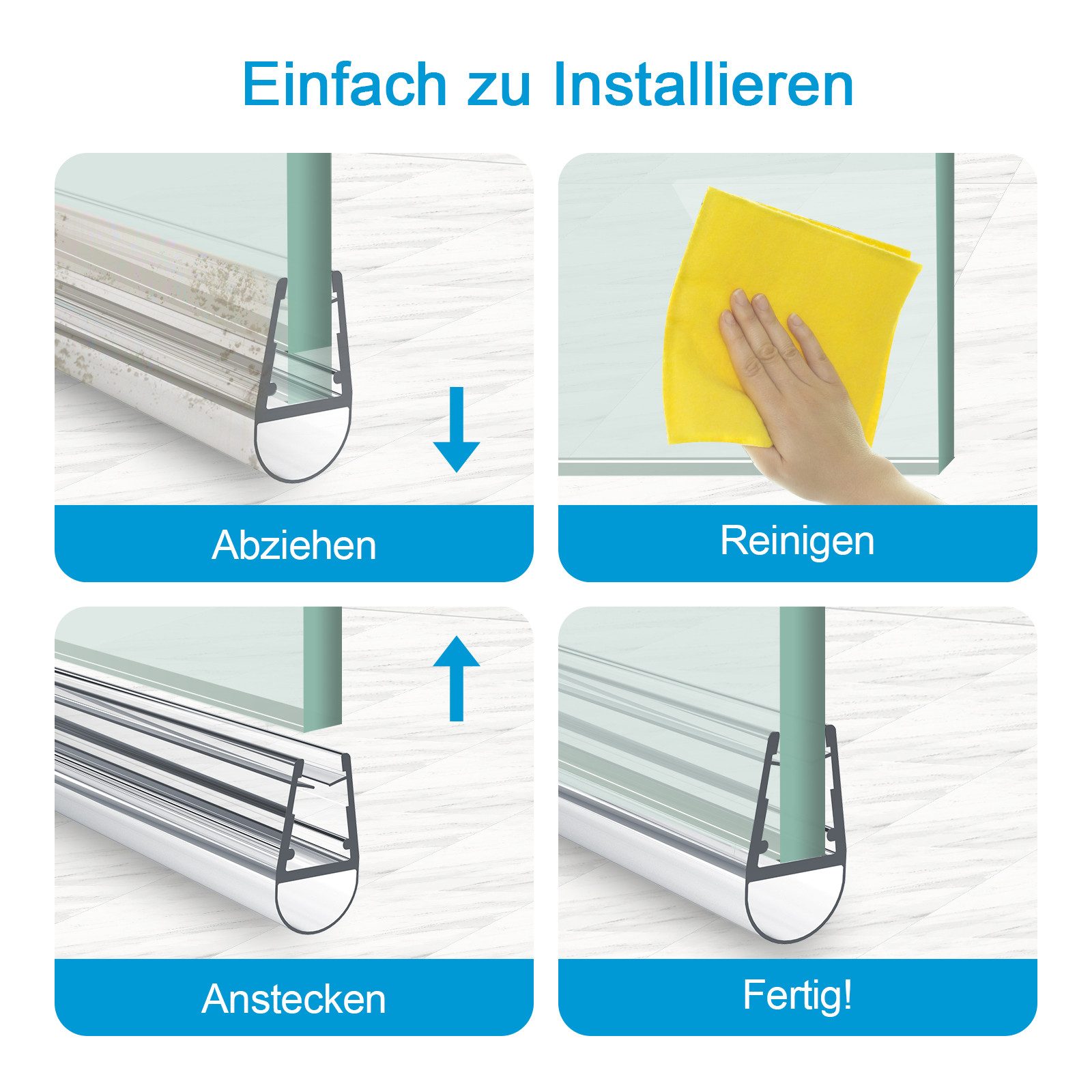 Heilmetz Duschdichtung Ersatzdichtung für Duschglas Glas PVC Wasserabweiser Dichtungsprofiler, L: 60 cm, (Duschdichtung mit Rundprofil, 1-St), Transparent Dusch – Bild 4 von 5