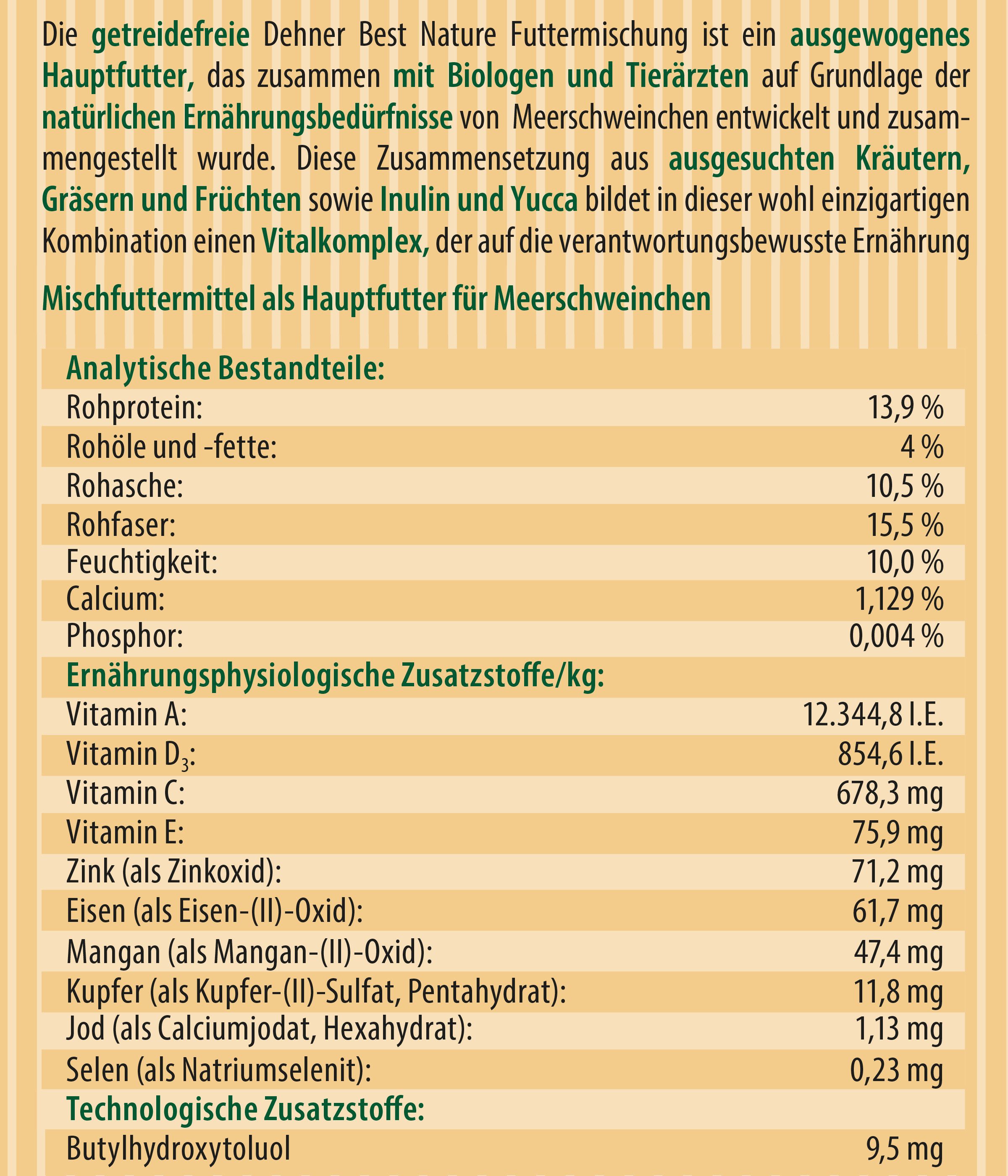 Dehner Dehner Best Nature Nagerfutter Adult, Meerschweinchenfutter, 2 kg, Hauptfutter für: Meerschweinchen, Kleintiere, Nager