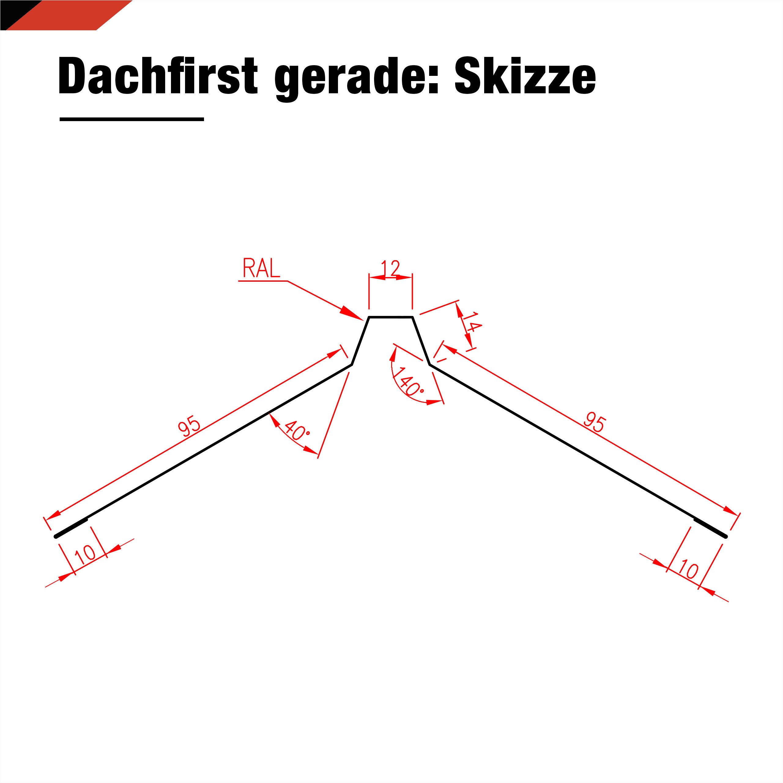BRAVO Glattblech / Dachfirst gerade 1 m – Firstblech aus verzinktem Stahl 0,5 mm, ideal für Gartenhaus, Carport, Garage und Schuppen